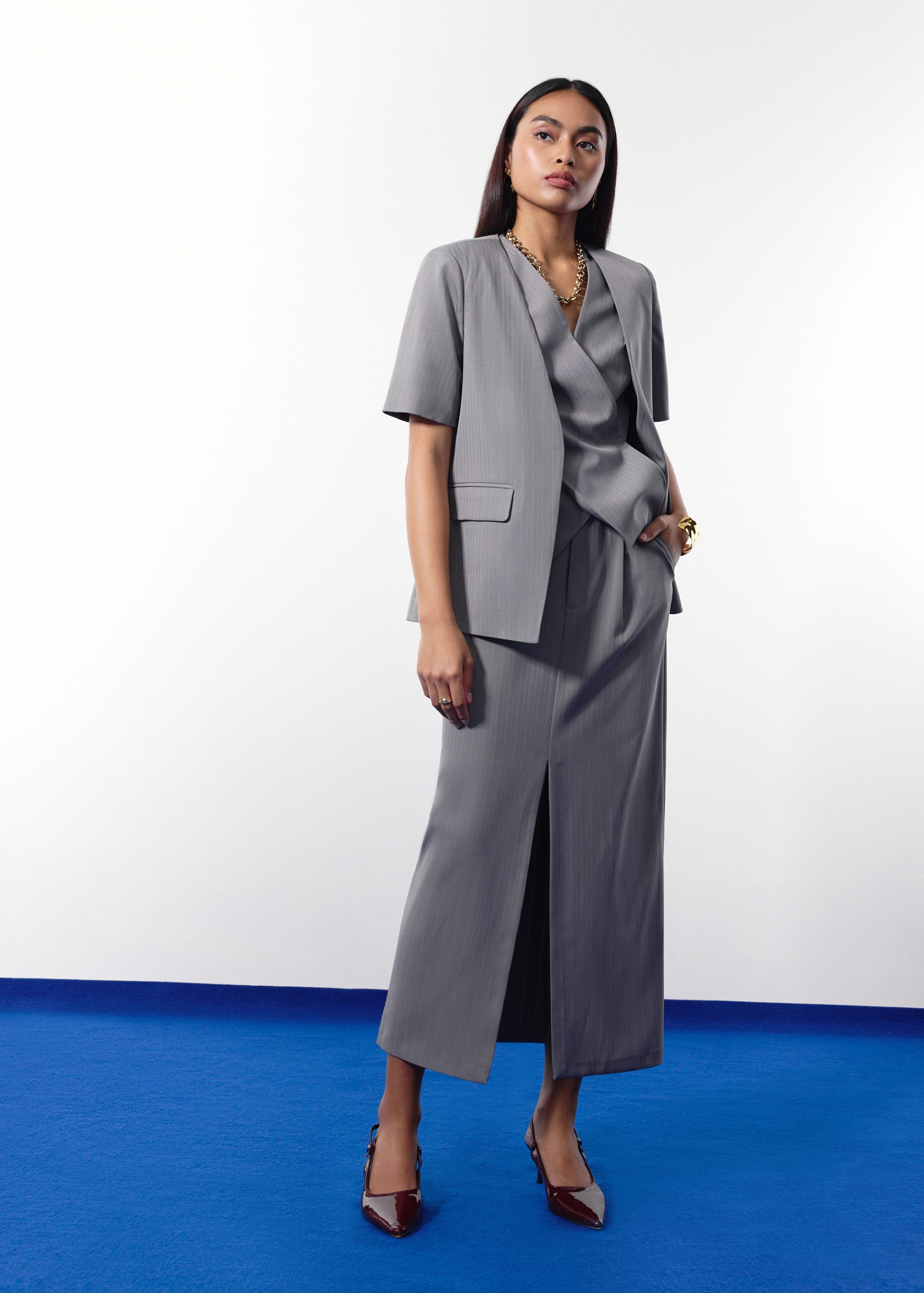 Mae Tailored Pinstripe Cross Over Top - Image 14