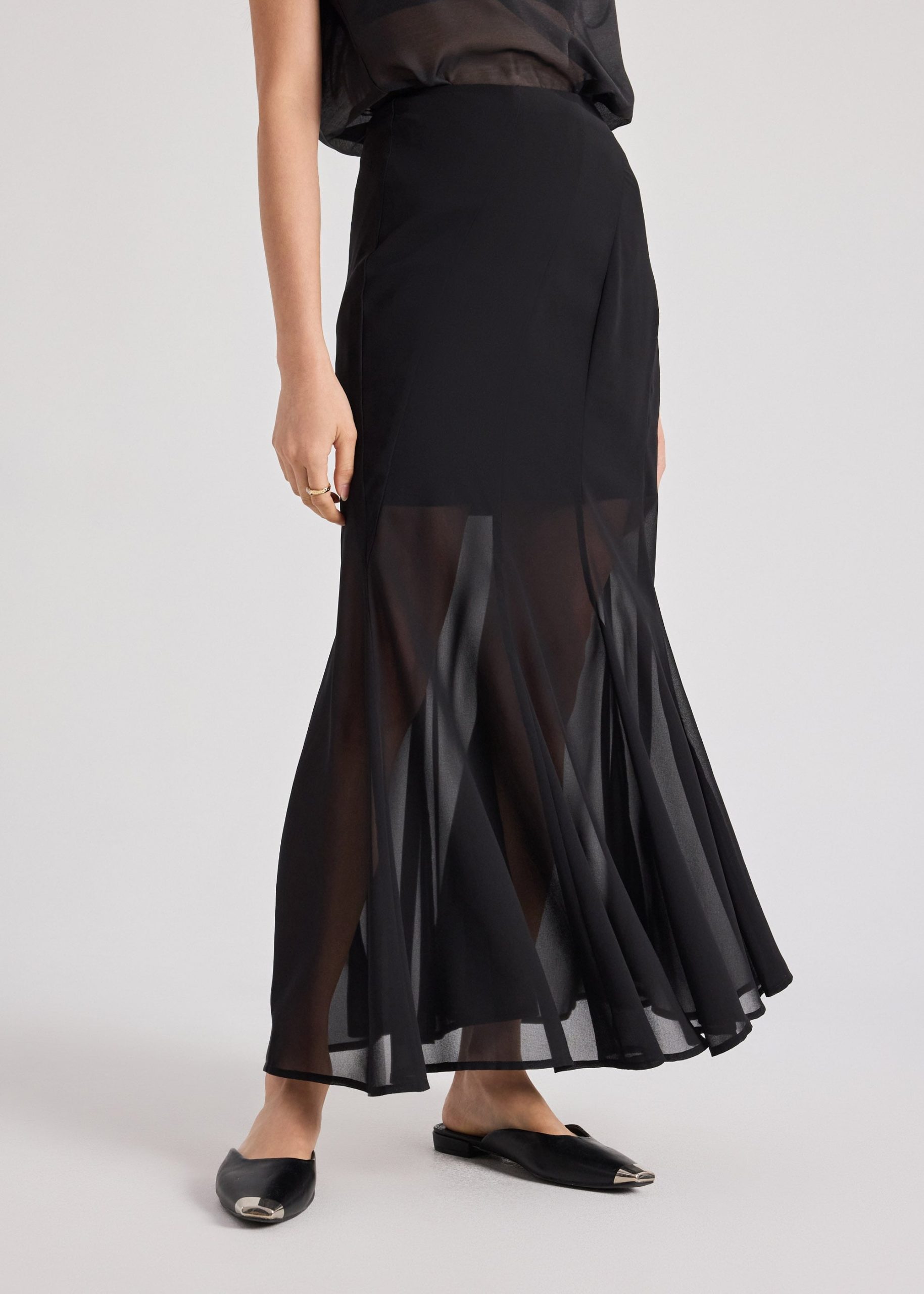 Sheer Hem Flare Skirt