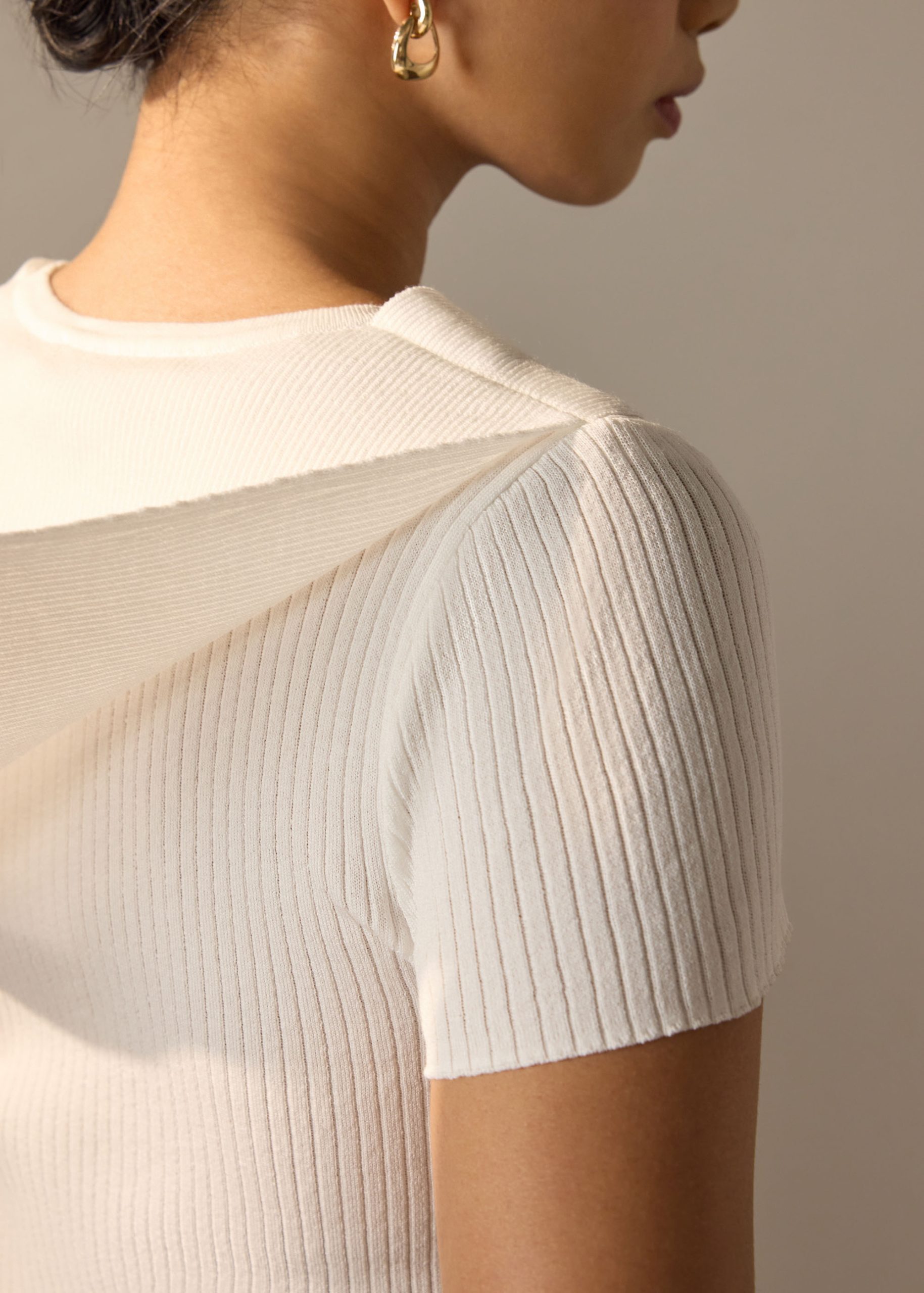 Knit Tie Collar Round Neck Top - Image 4