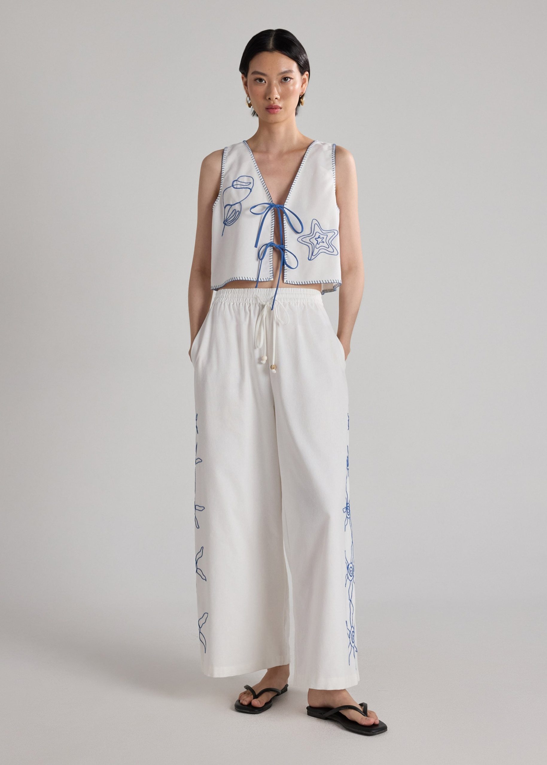 Blanket Stitch Ribbon Tie Top in Coastal Charm Embroidery - Image 13