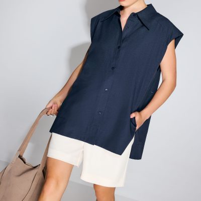 Relaxed Cotton Long Button Down Shirt