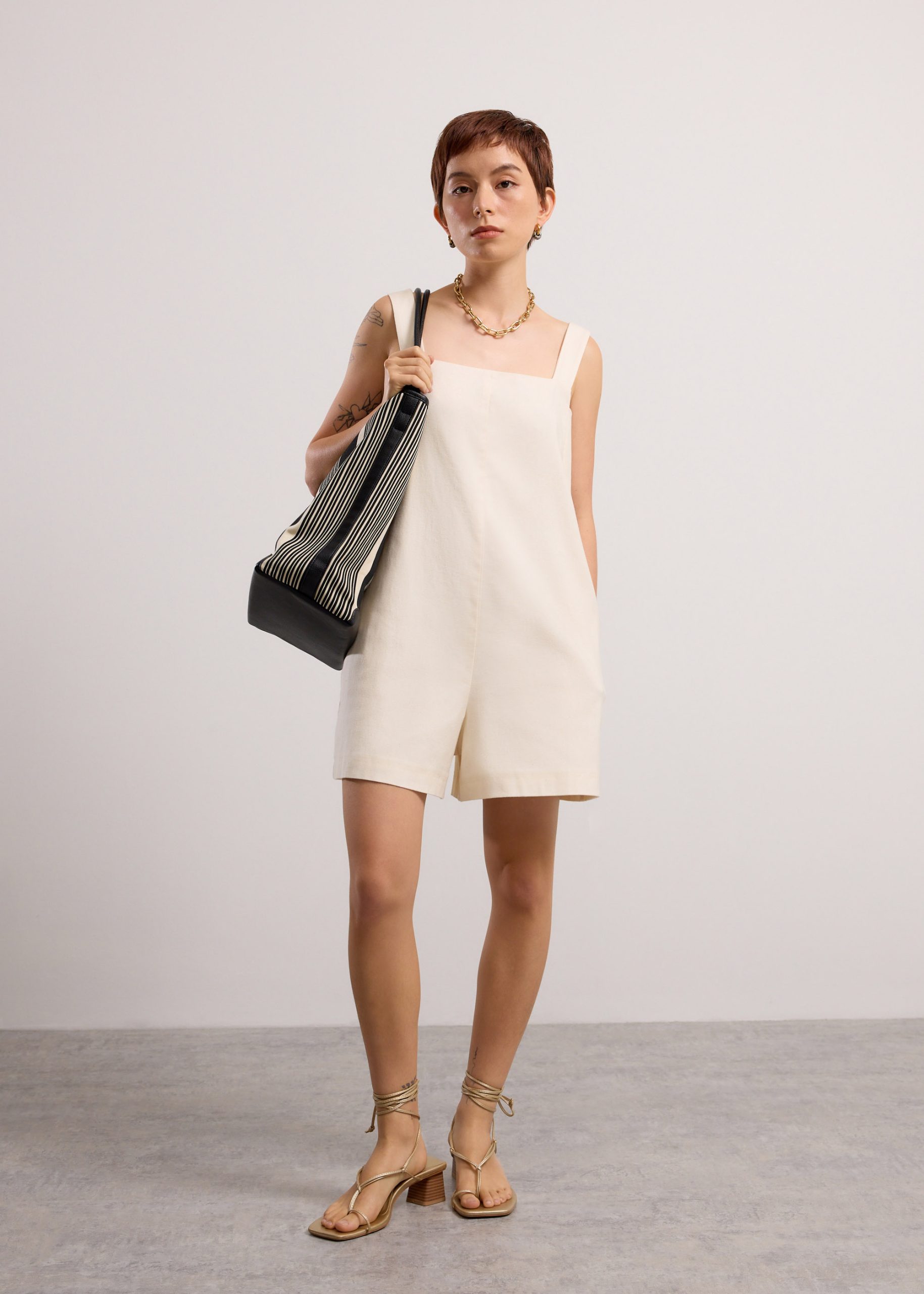Relaxed Chambray Cutout Romper - Image 9