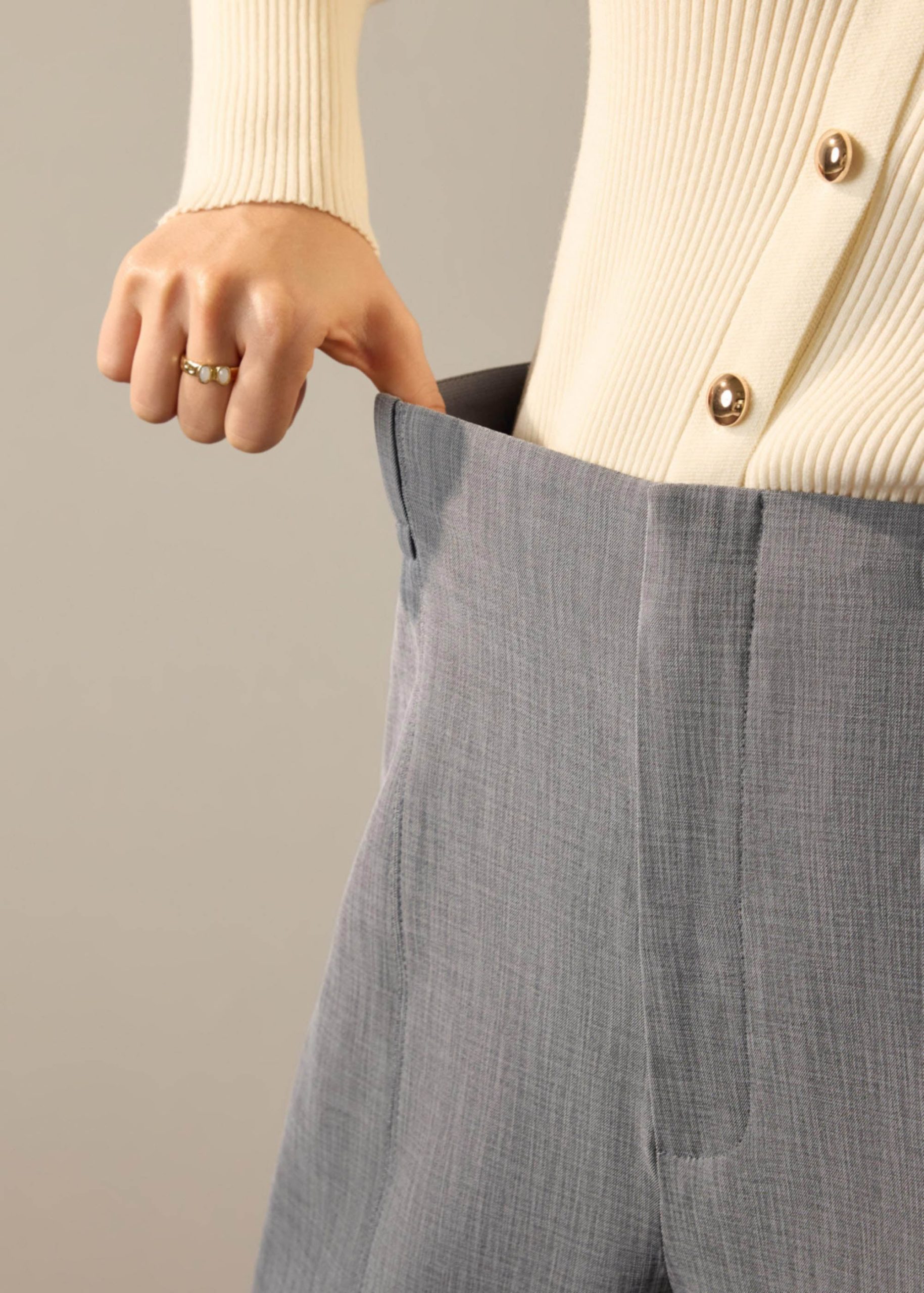 PETITE Leggy??Pia Adjustable Hem Elastic Melange Straight Leg Pants - Image 14