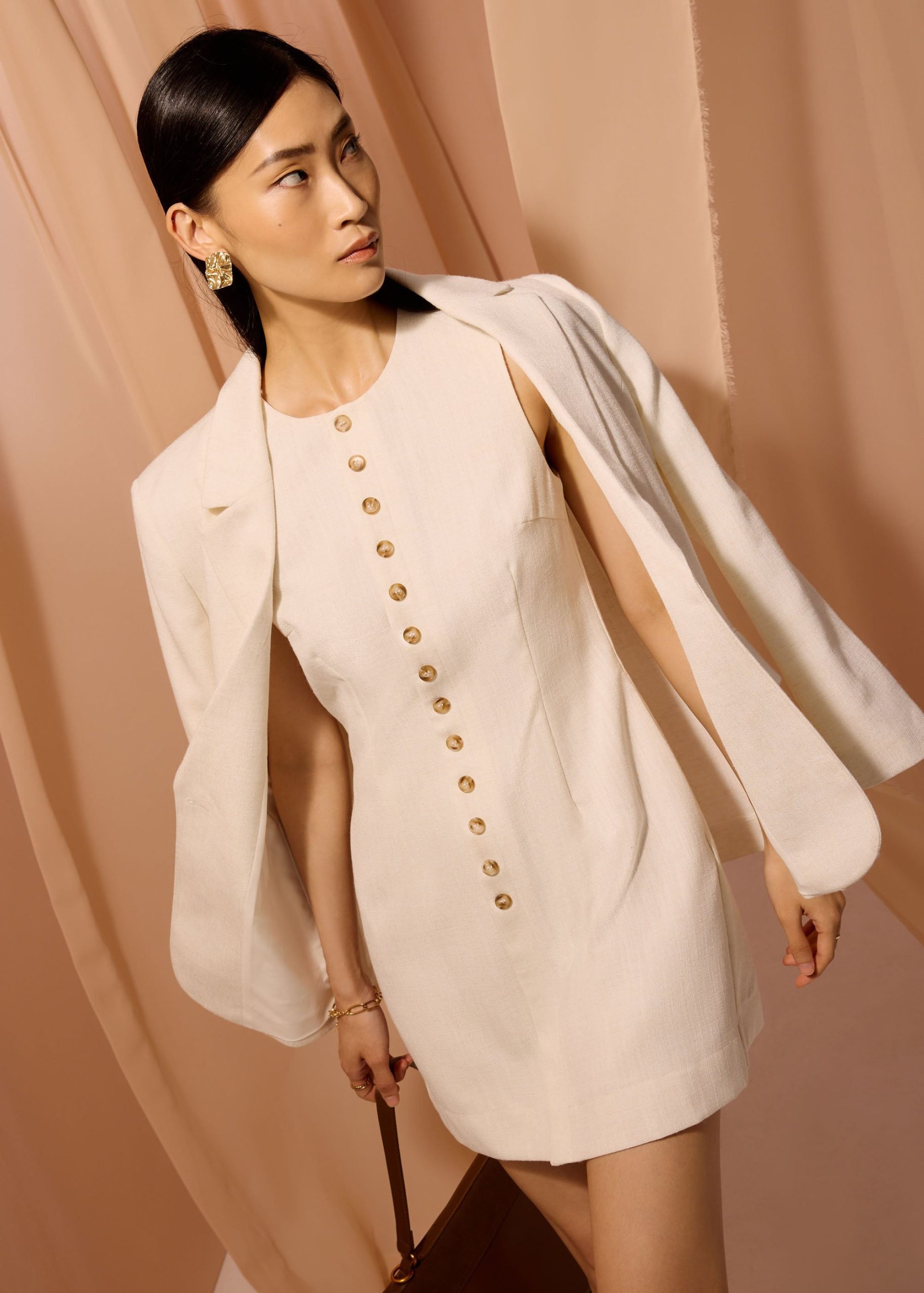 Rani Textured Button Down Shift Mini Dress