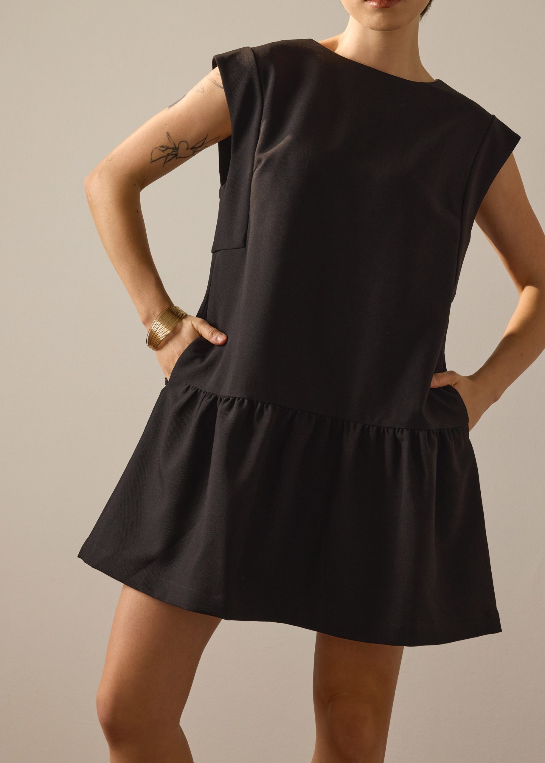 Marla Twill Round Neck Drop Waist Mini Dress - Image 3