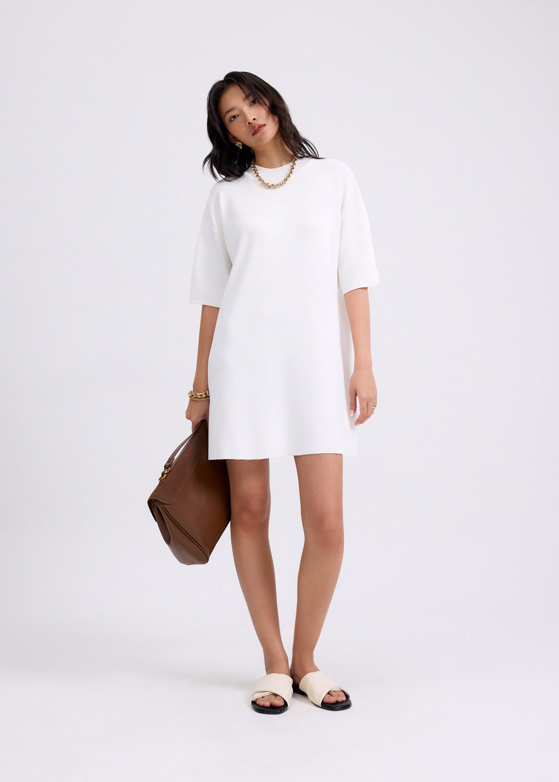 Knit Round Neck Shift Mini Dress