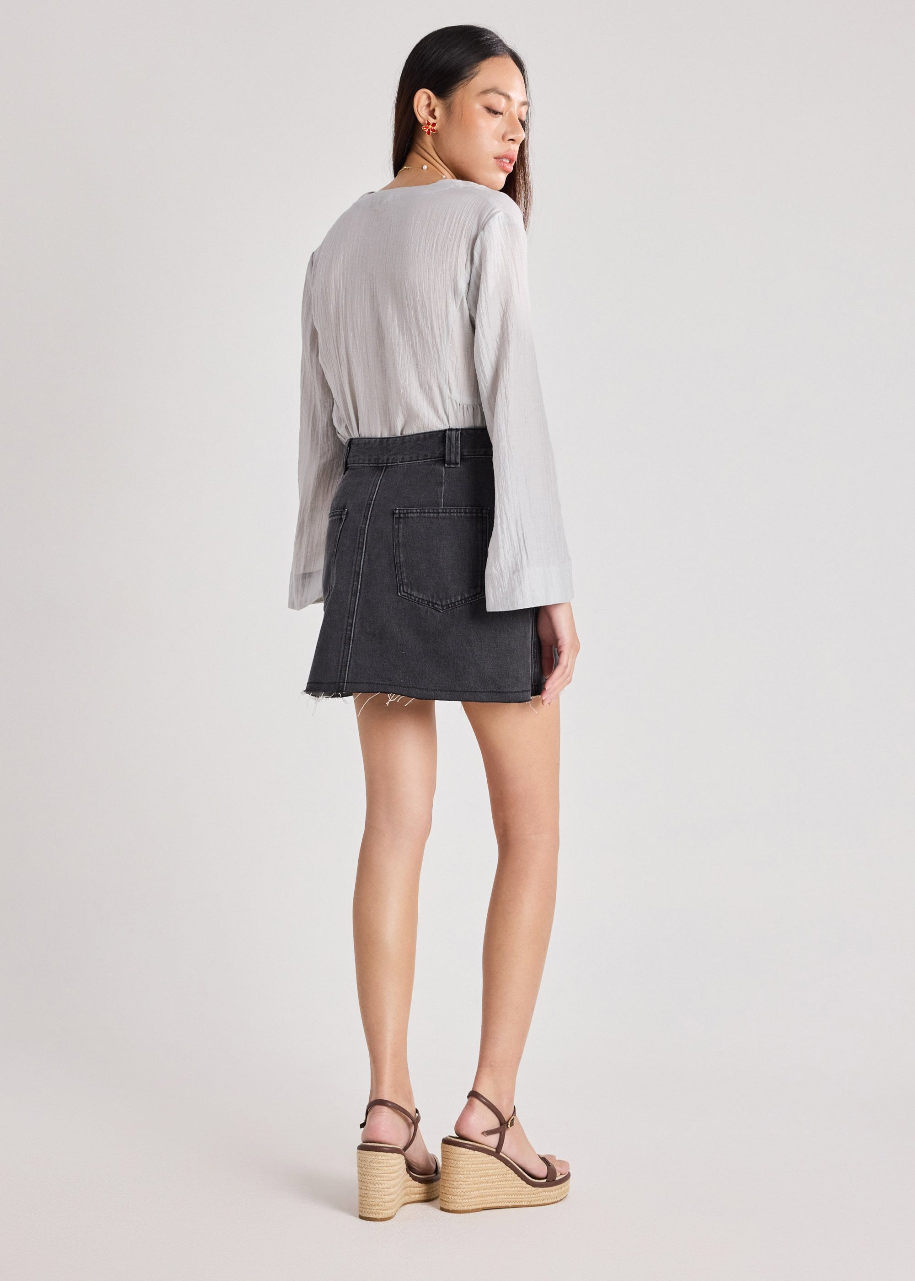Raw Hem Denim Skirt - Image 10
