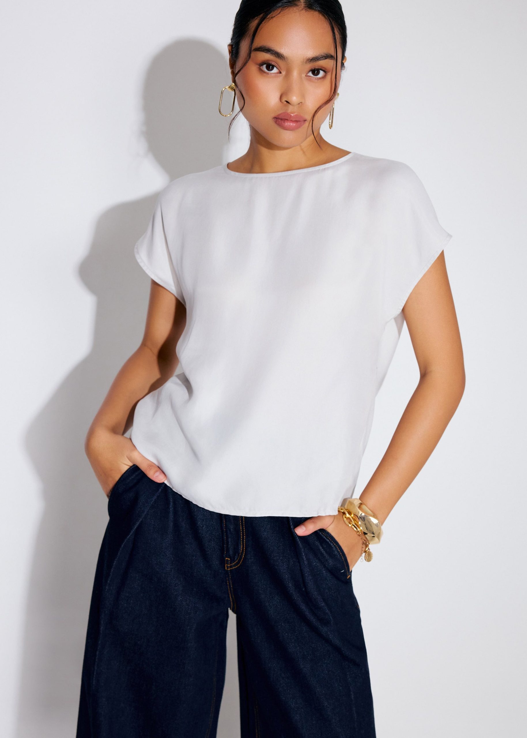 Relaxed Cupro Back Knot Boat Neck Shell Top - Image 7