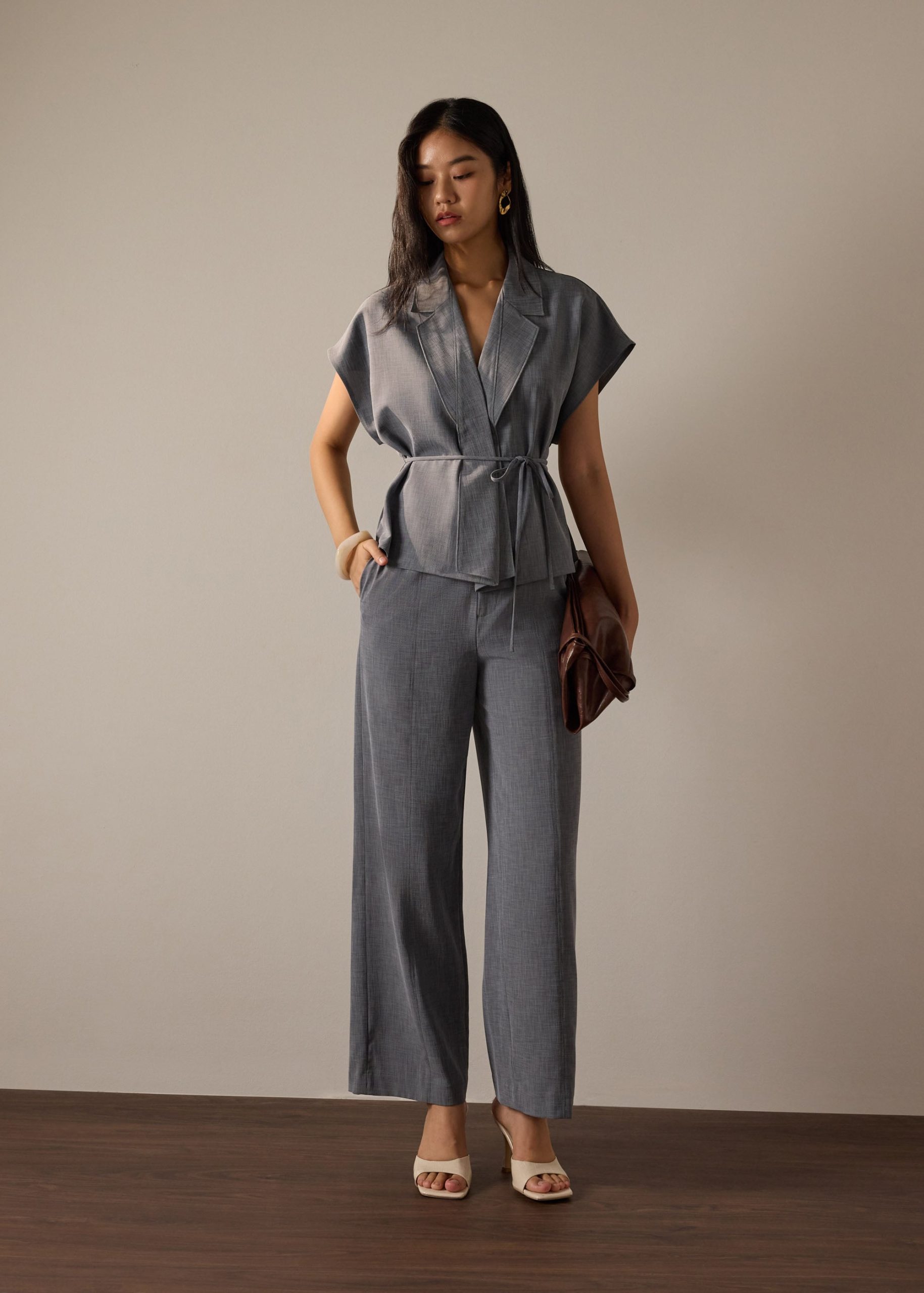 PETITE Leggy??Pia Adjustable Hem Elastic Melange Straight Leg Pants - Image 10