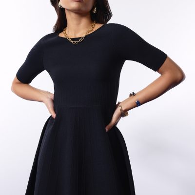 Mutya Contour Knit Boat Neck Fit & Flare Midi Dress