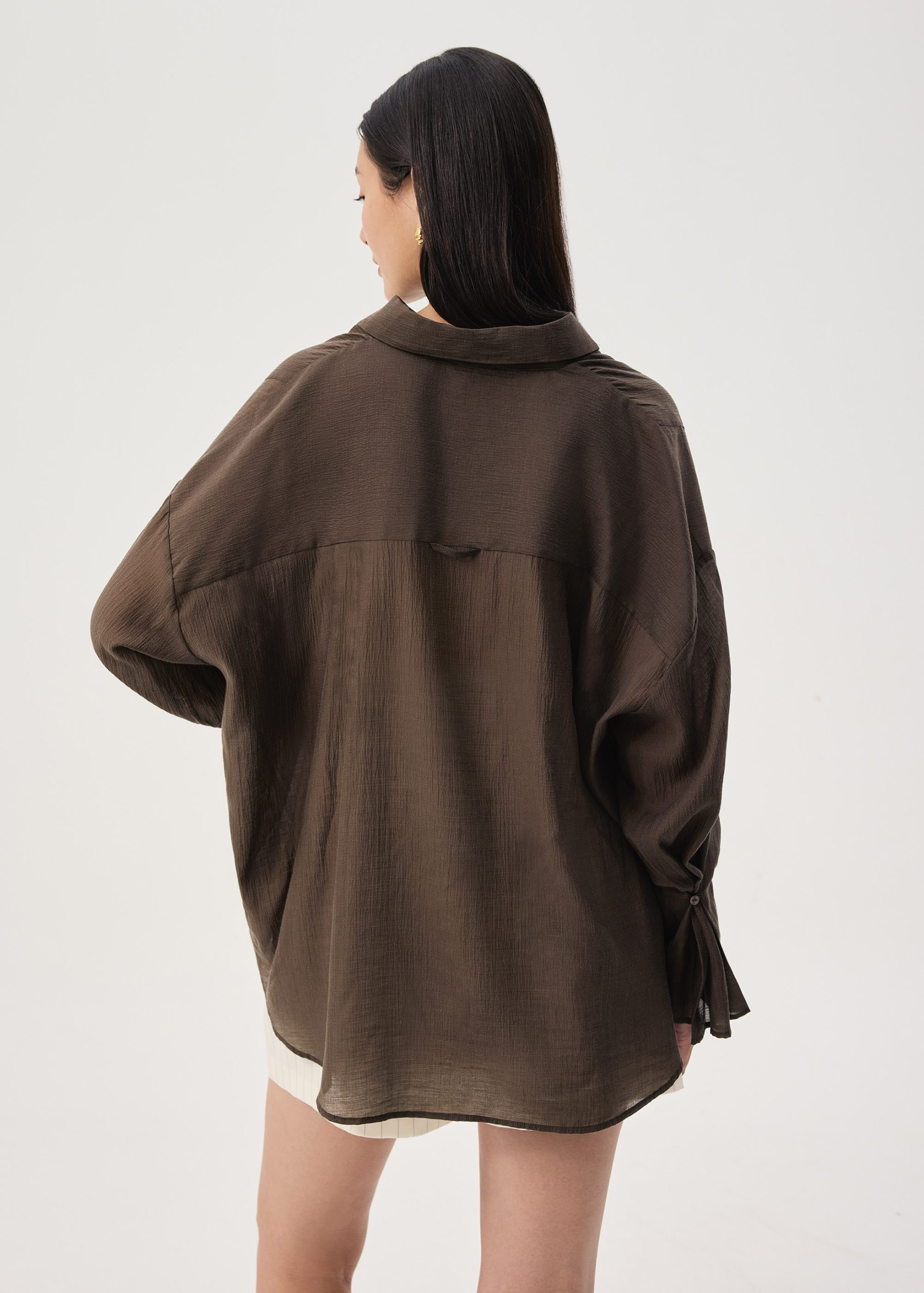 Oversized Sheer Lyocell Collared Poet Sleeve Blouse - Image 20