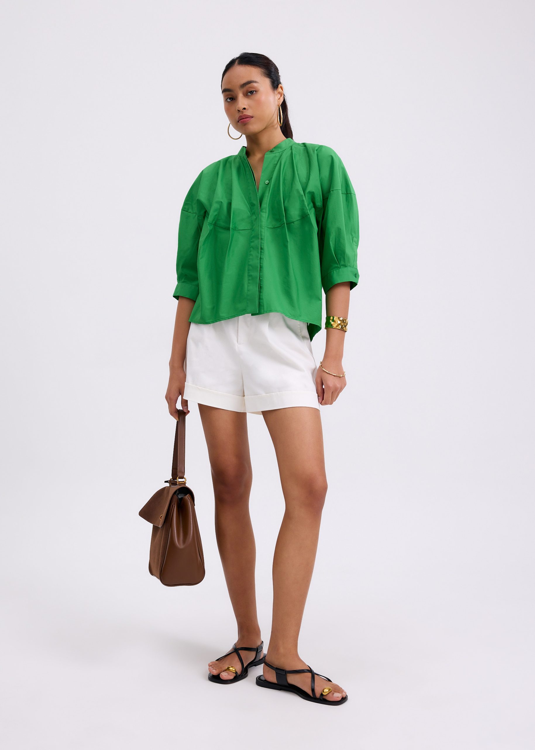 Meiying Relaxed Poplin Mandarin Collar Shirt - Image 7