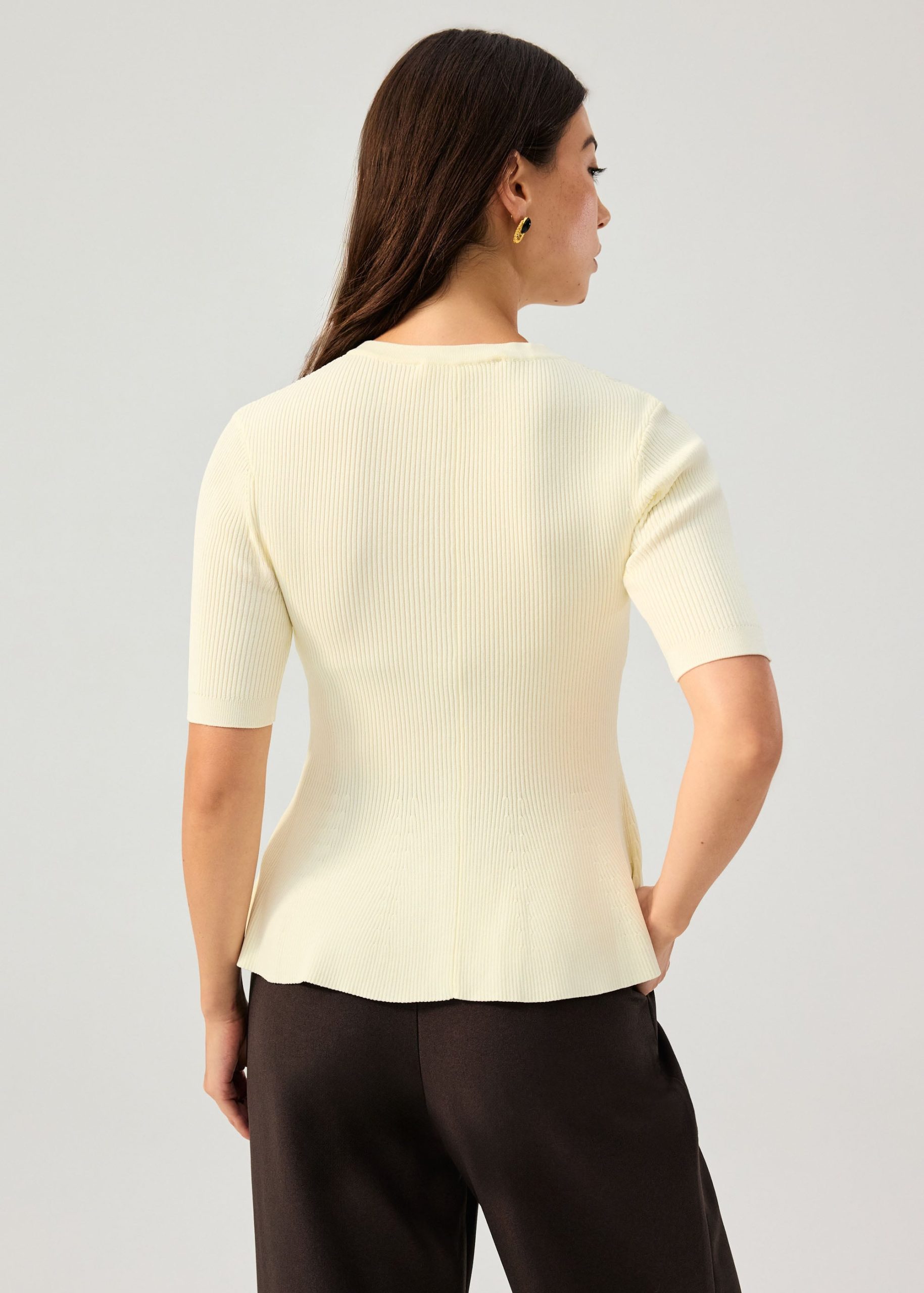 Ribbed Knit Round Neck Peplum Top - Image 6