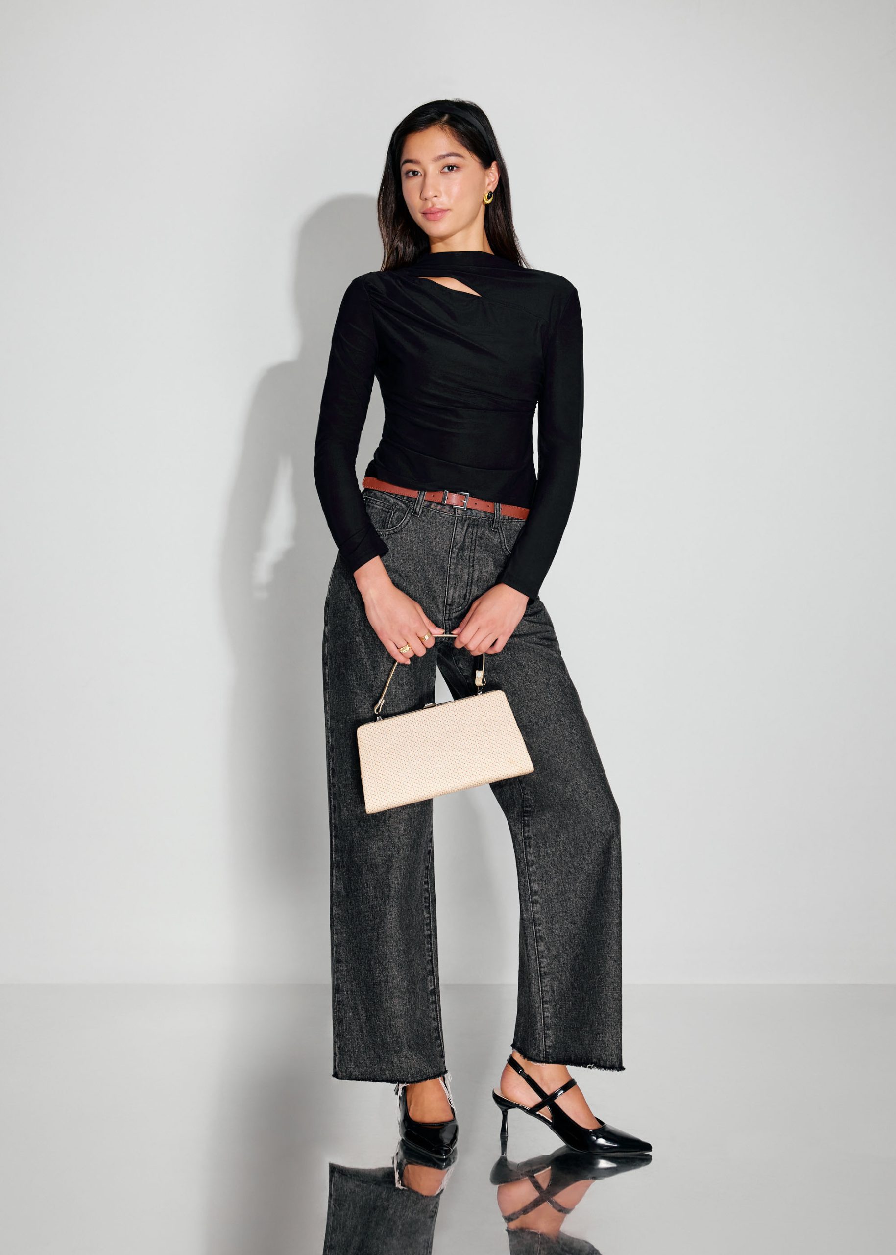 Jersey Asymmetric Cut Out Mock Neck Top - Image 5