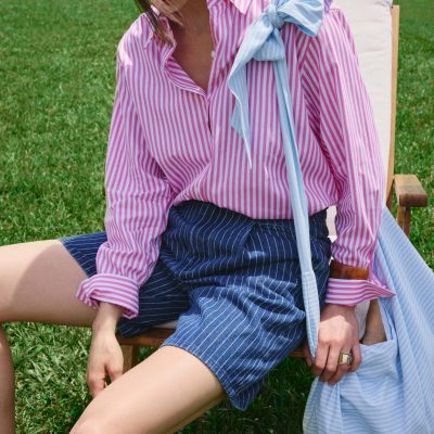 RuchedReady® Striped Poplin Oversized Shirt