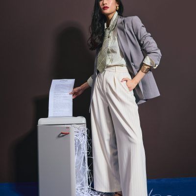 Leggy??Andy Tailored Pinstripe Super High Waist Straight Leg Pants