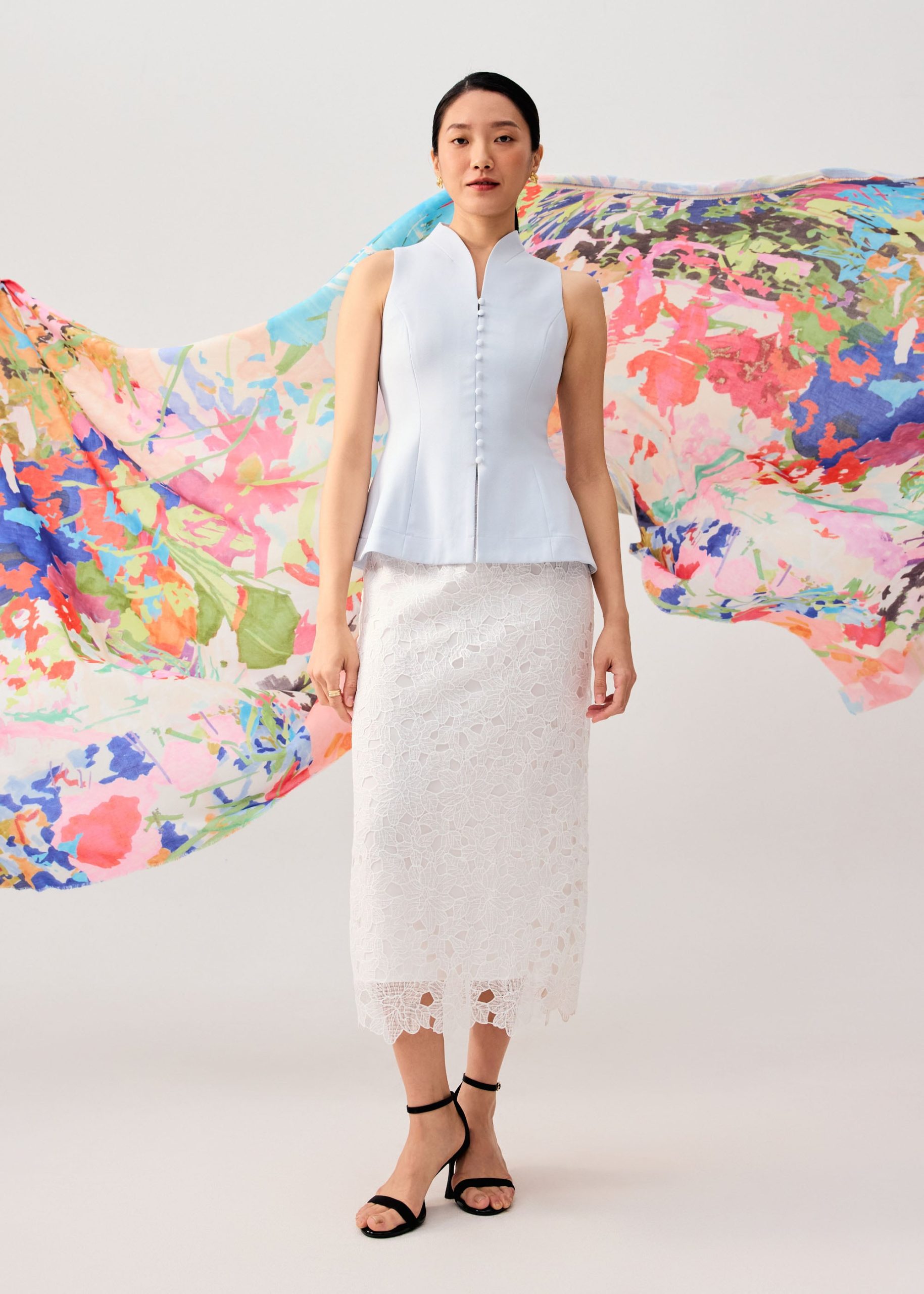 Zhen Mandarin Collar Peplum Vest Top - Image 24