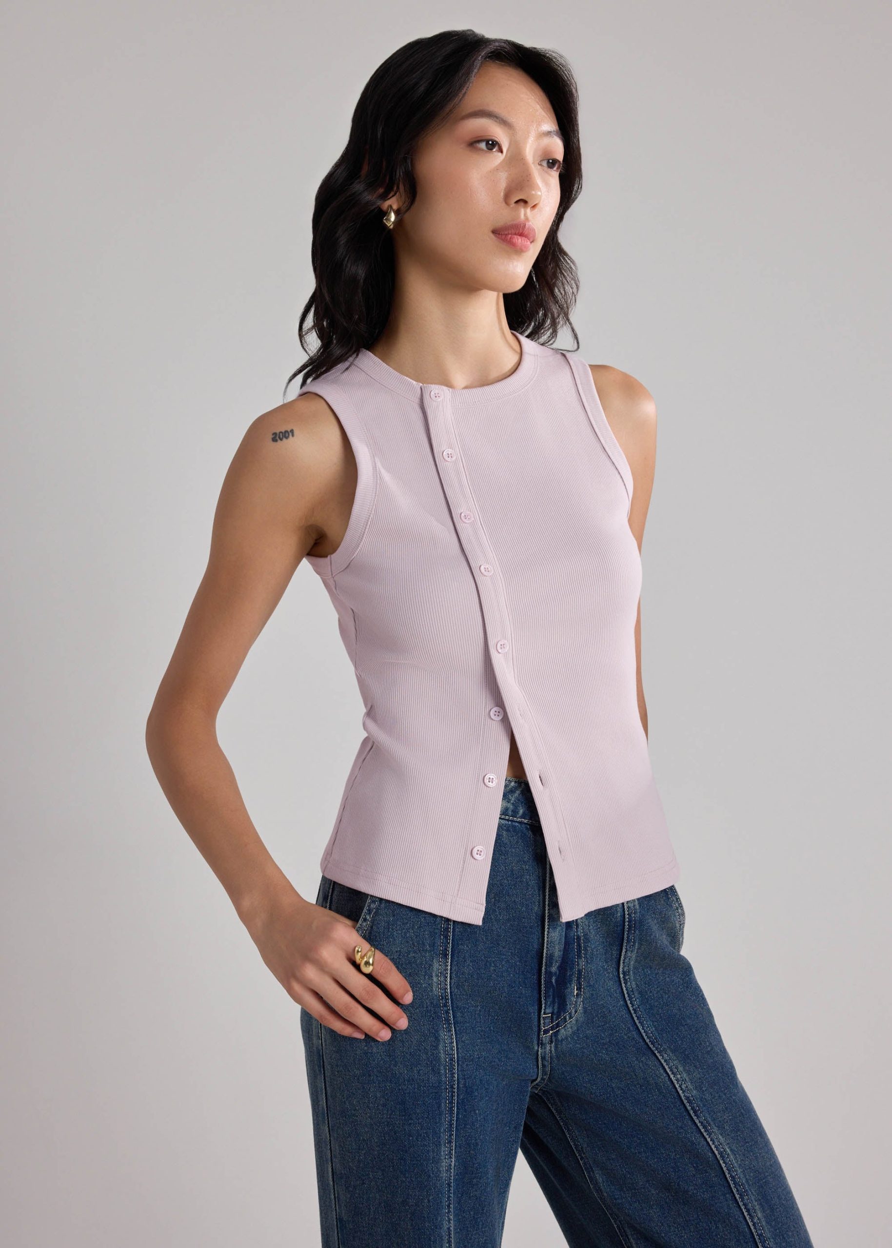 Jersey Button Down Fitted Top - Image 7