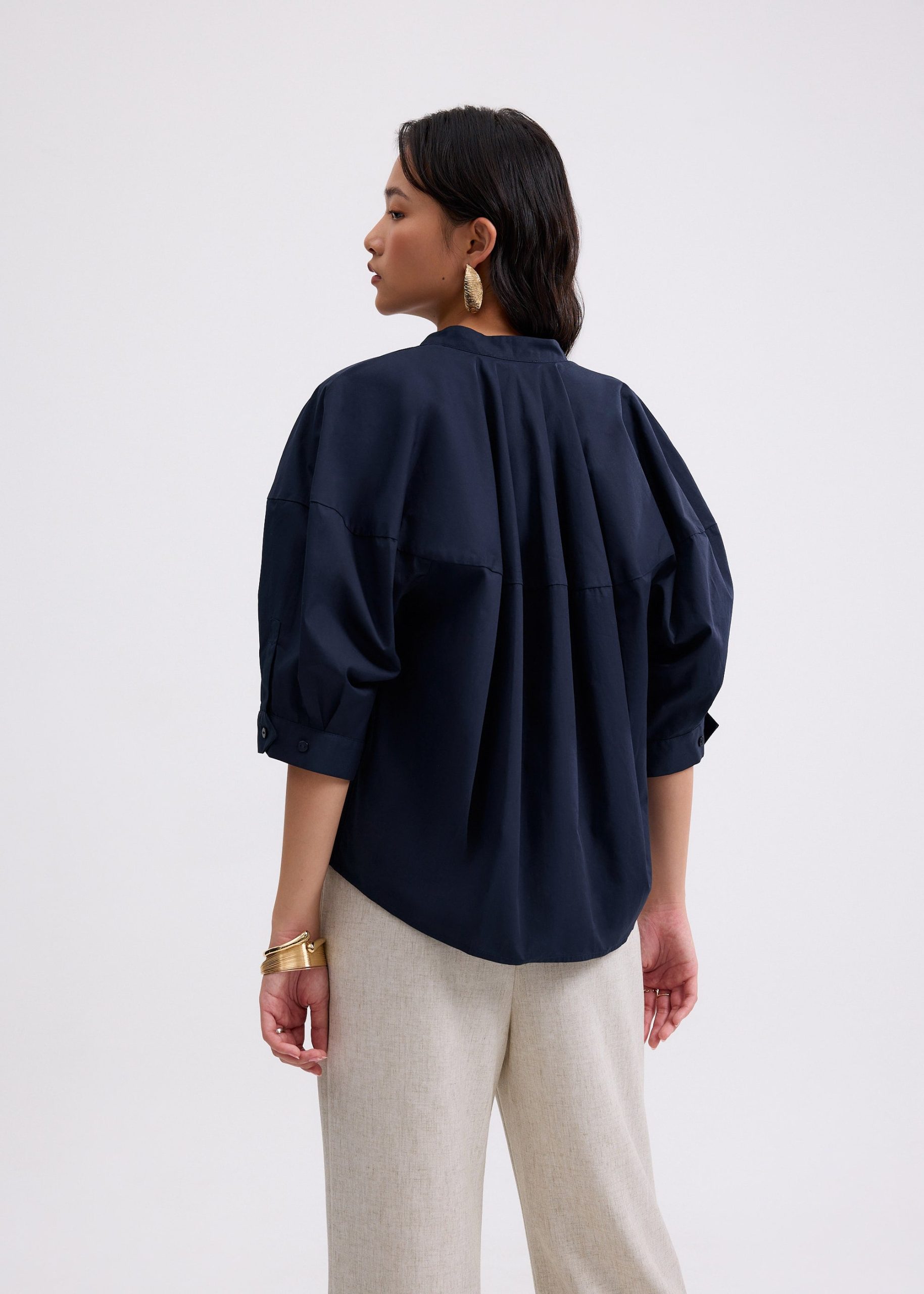 Meiying Relaxed Poplin Mandarin Collar Shirt - Image 5
