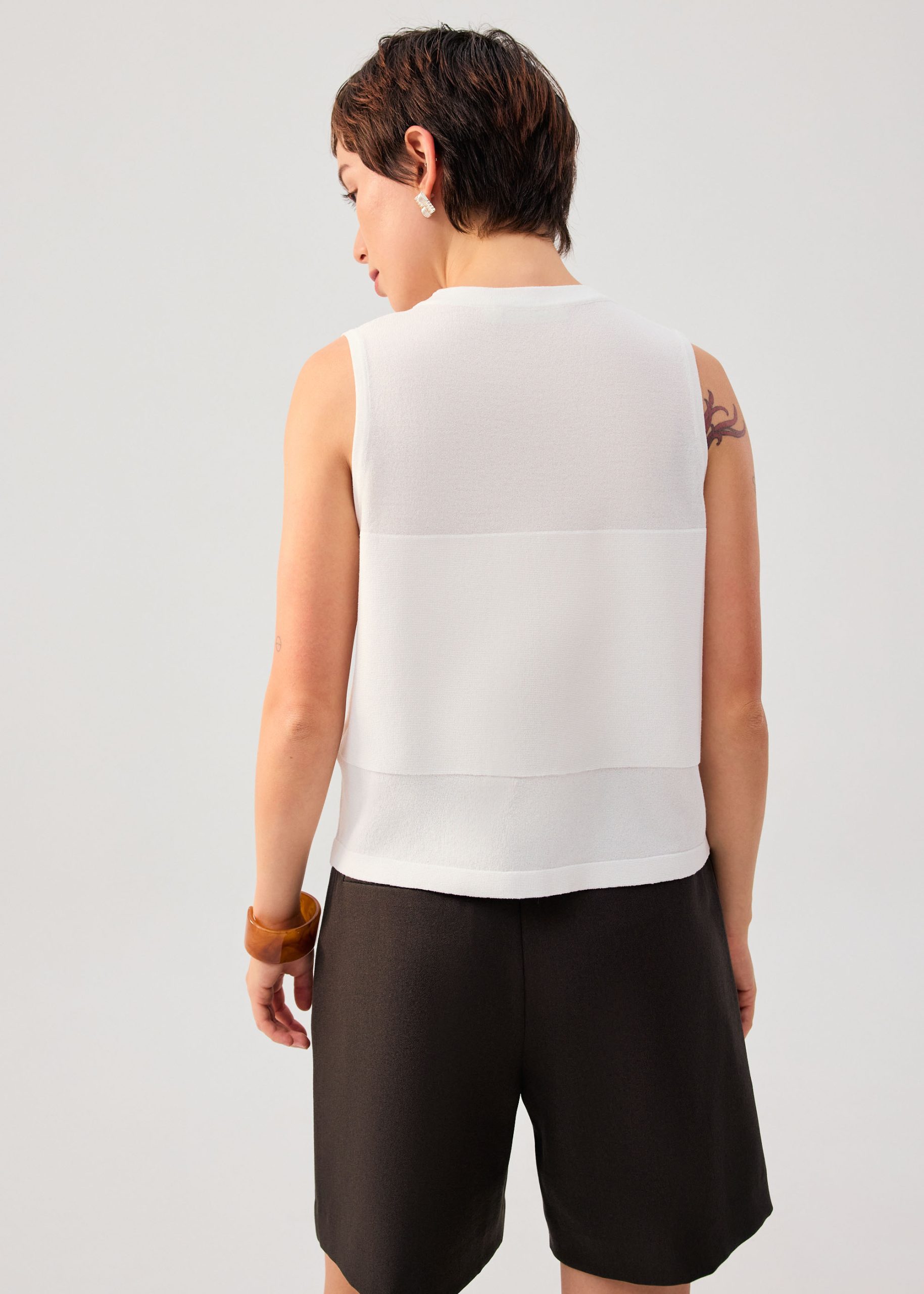 Sheer Knit Front Panel V-Neck Vest Top - Image 10
