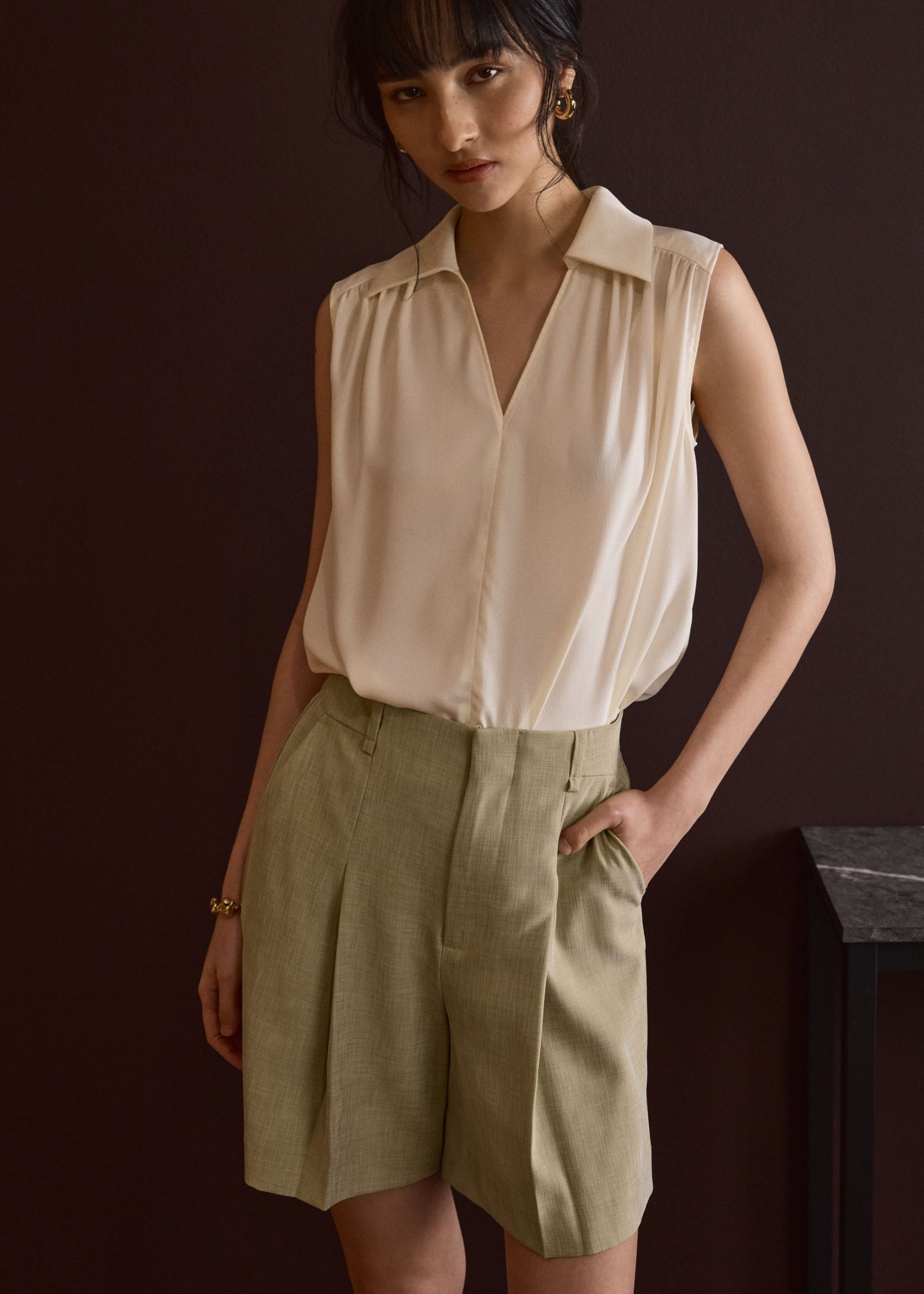 Bea Elastic Melange Pleated High Waist Shorts - Image 18