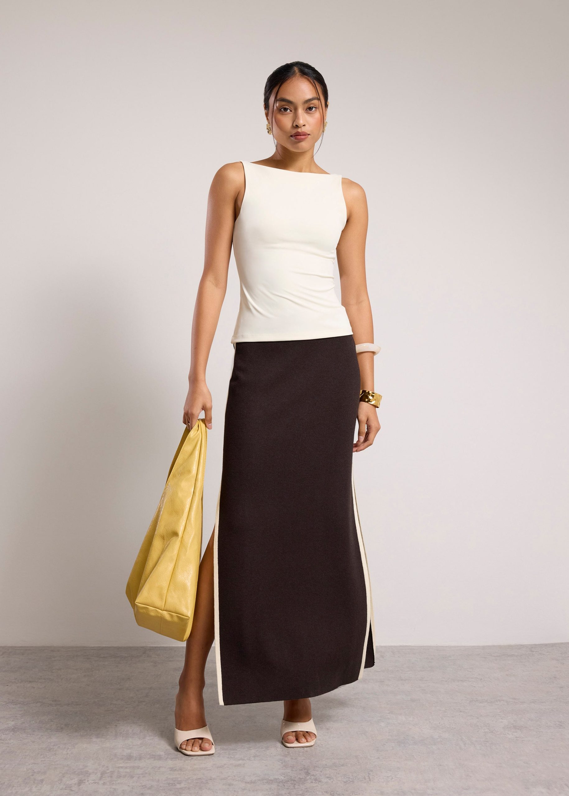 Elastic Knit High Waist Column Maxi Skirt - Image 14