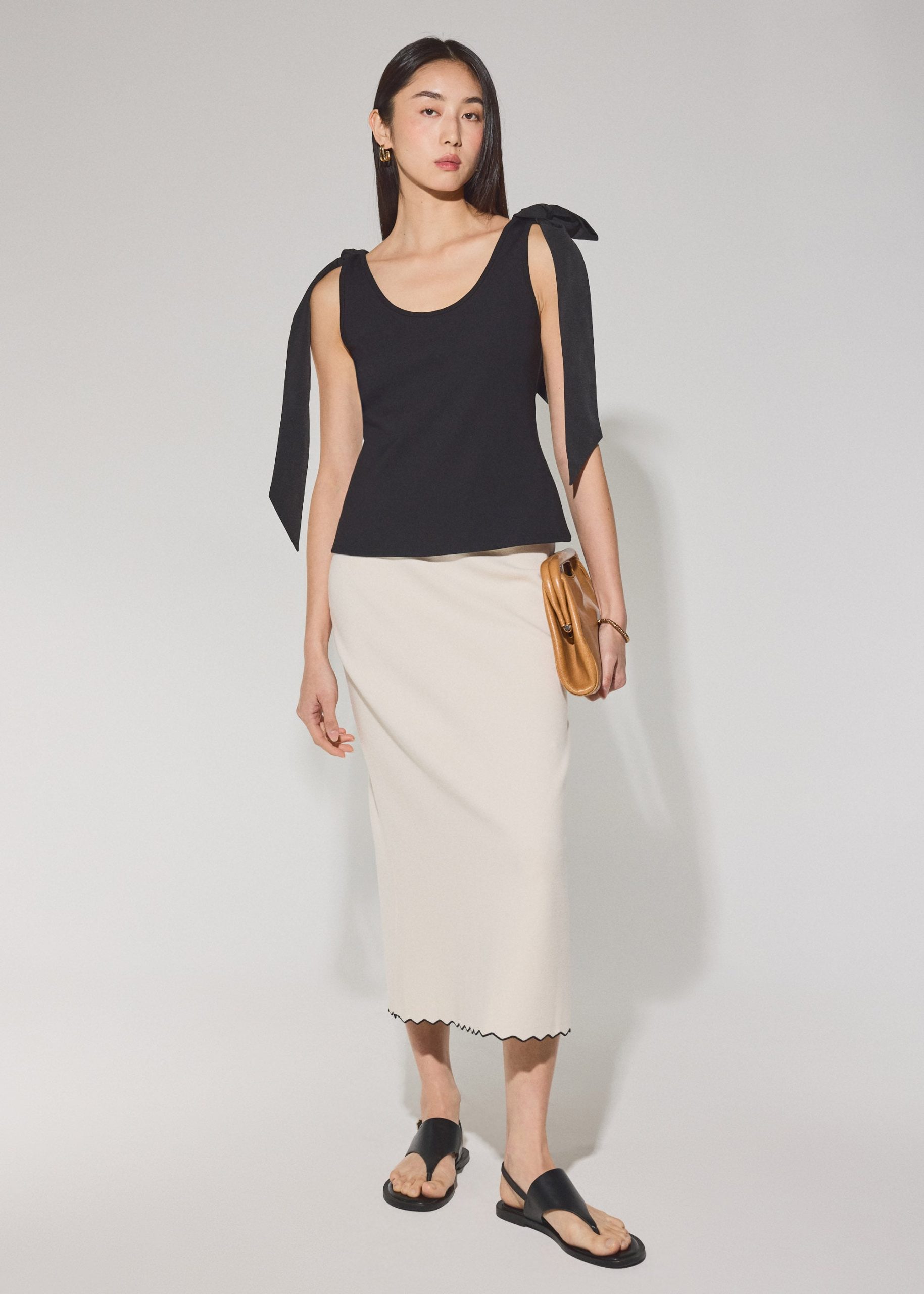 Ribbon Tie Scoop Neck Fitted Top - Image 5