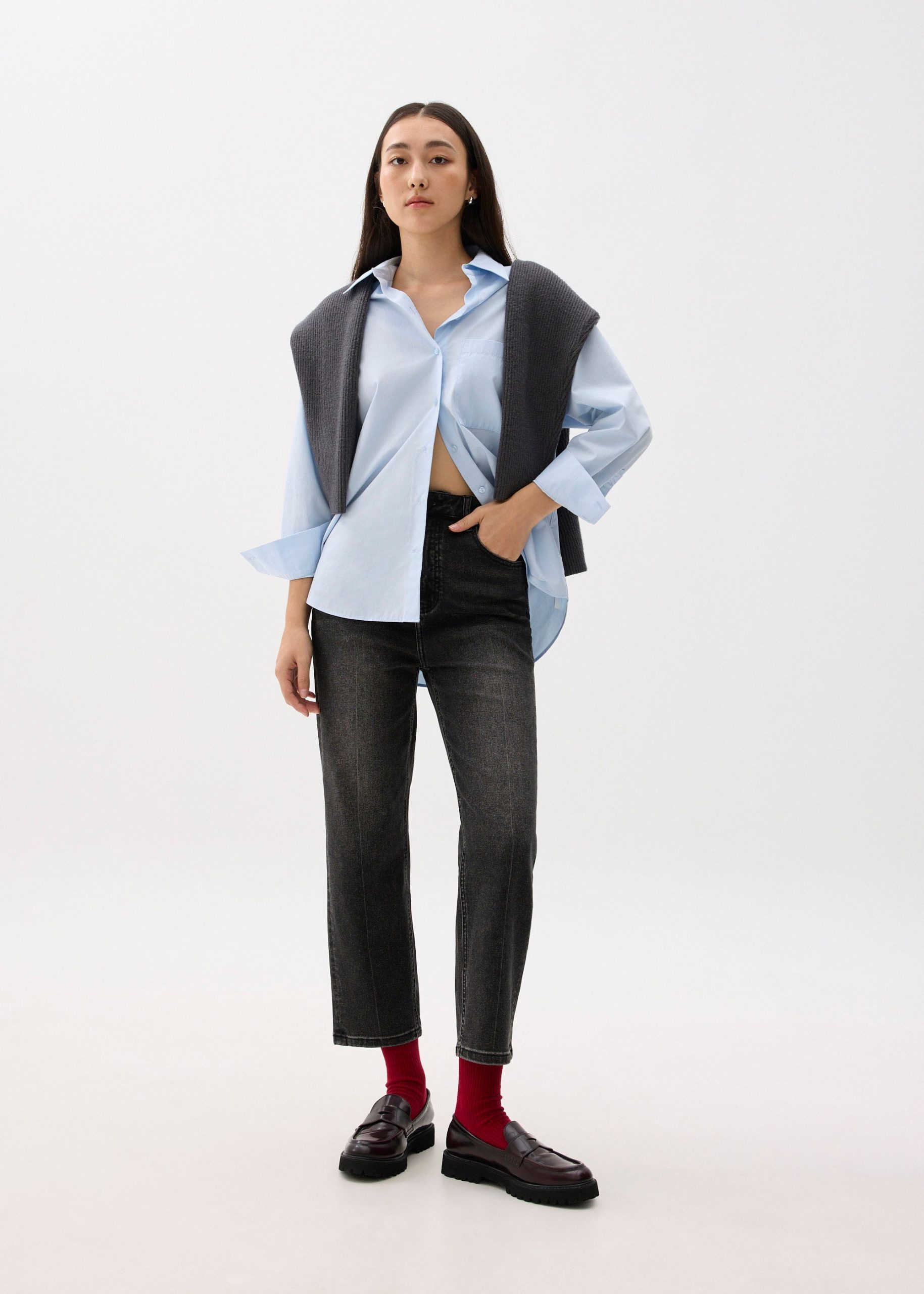 Denim Ankle Length Straight Leg Jeans - Image 3