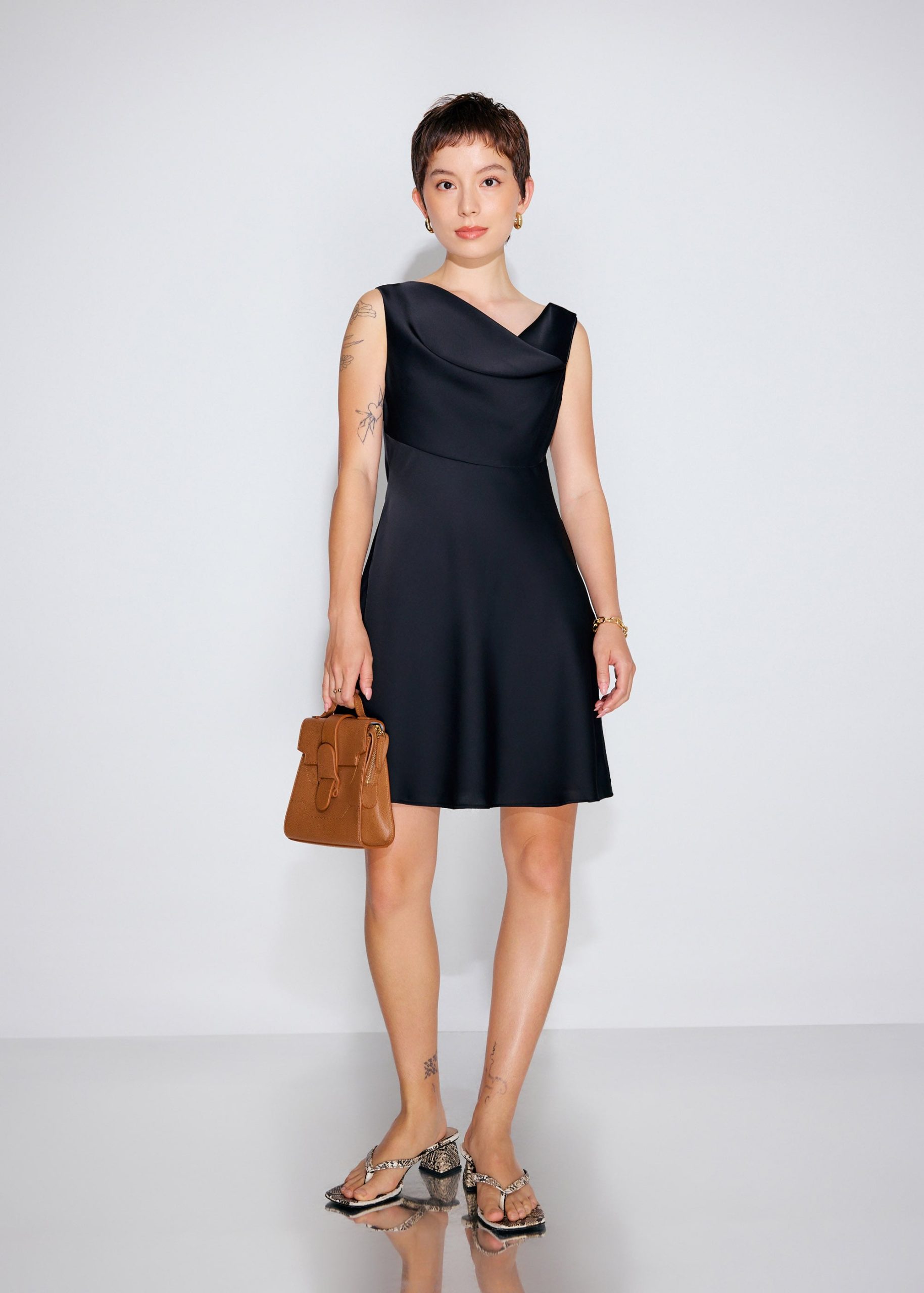 Erin Satin Cowl Neck A-line Mini Dress - Image 4