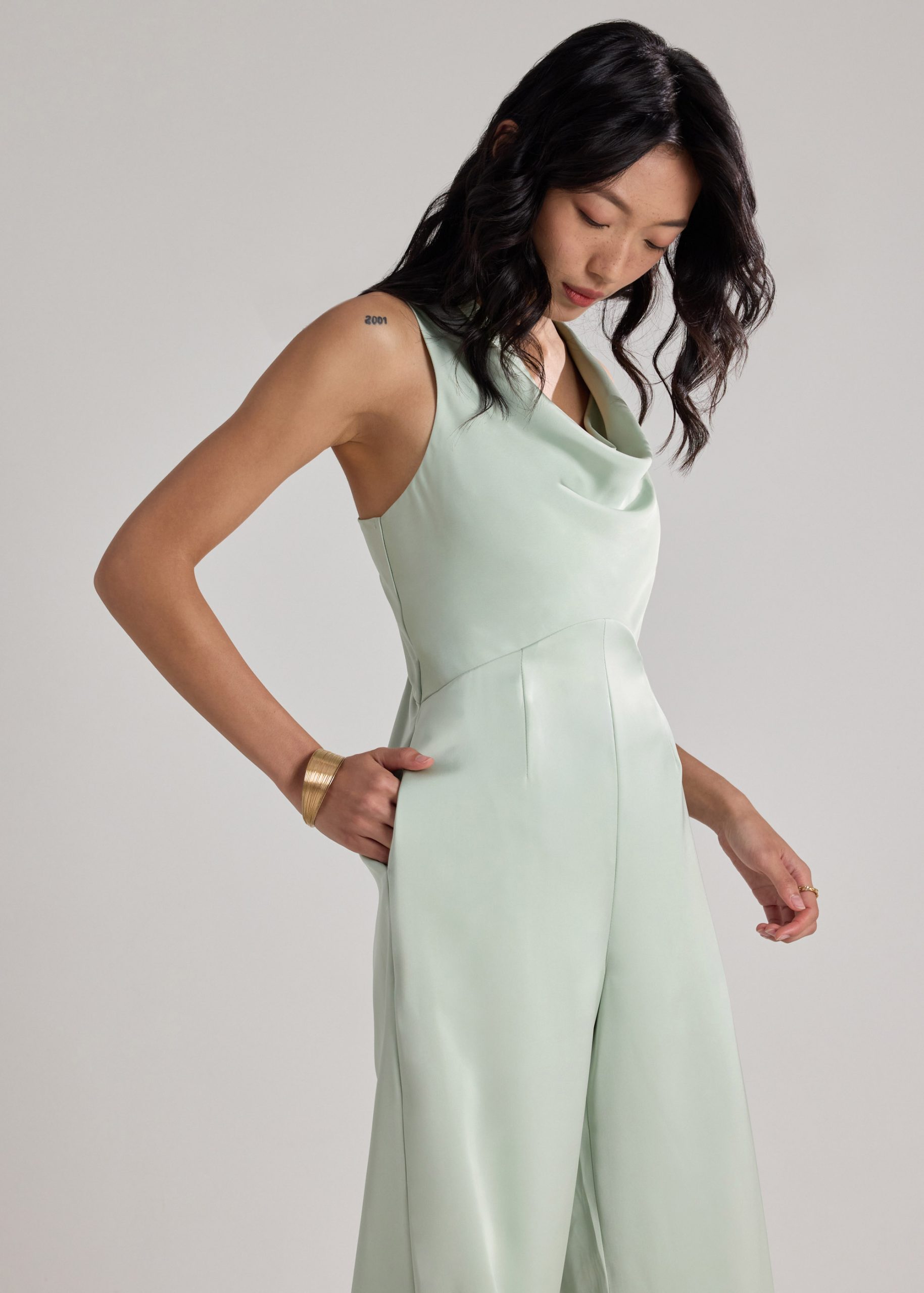 BraFree by LB Satin Cowl Neck Jumpsuit - Image 3