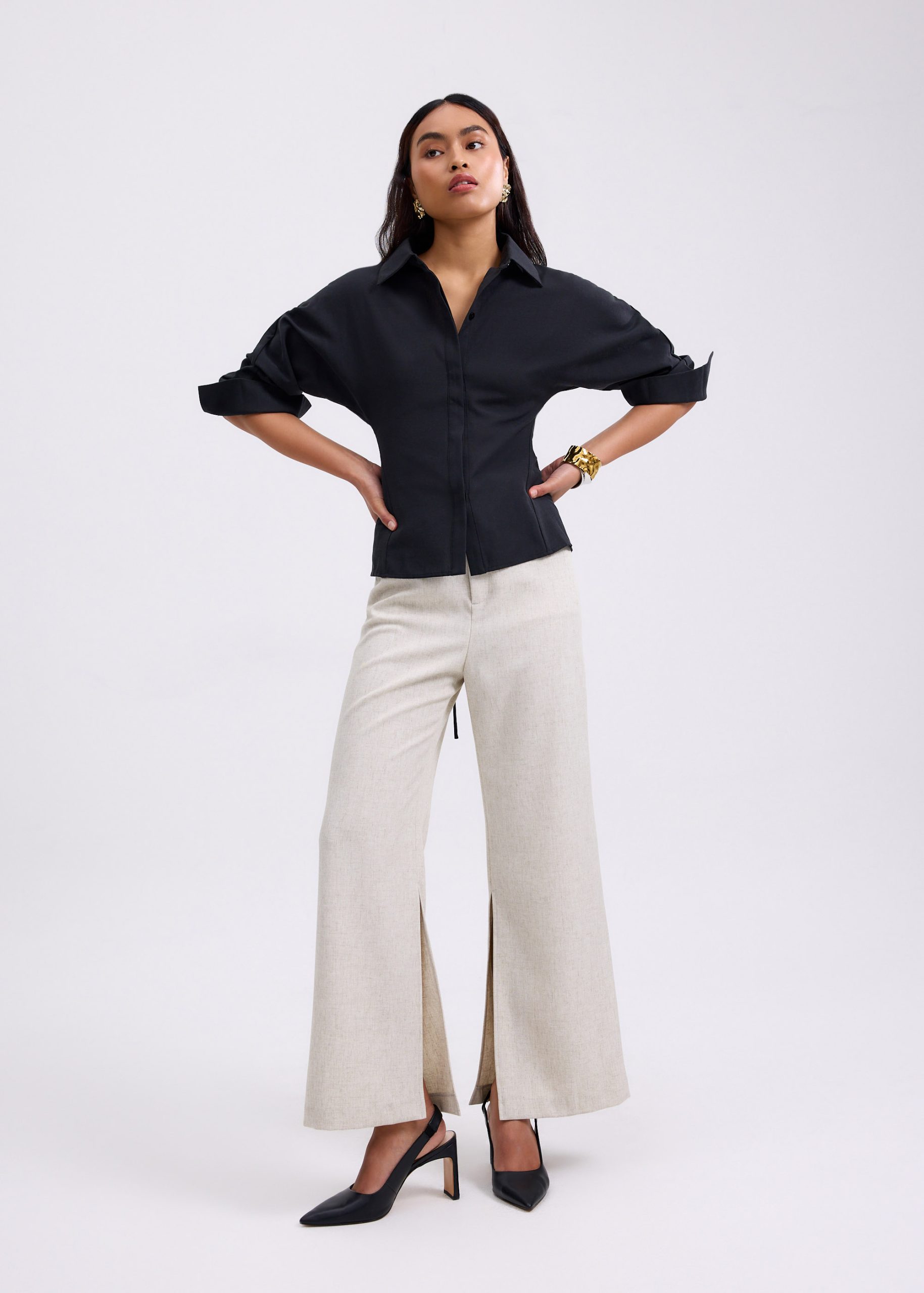 RuchedReady® Lily Cinch Waist Collared Shirt - Image 3