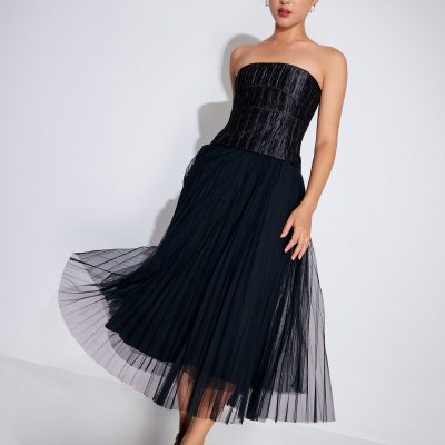Crinkled Tube Fit & Flare Midaxi Dress