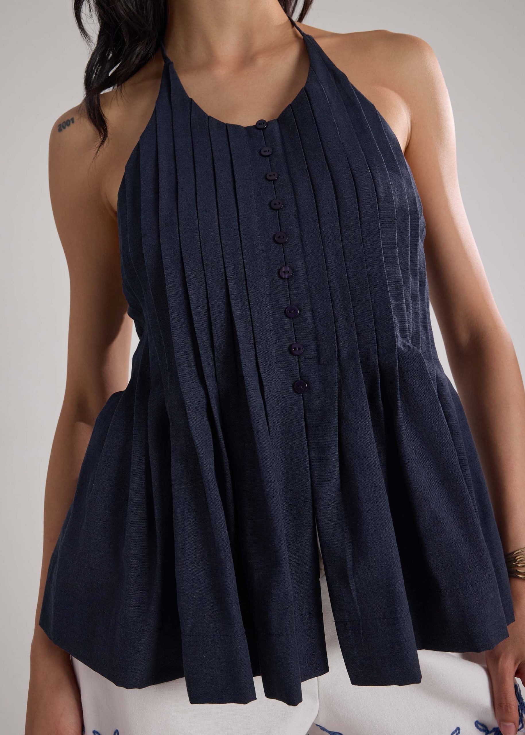 Pintuck Halter Peplum Top - Image 13