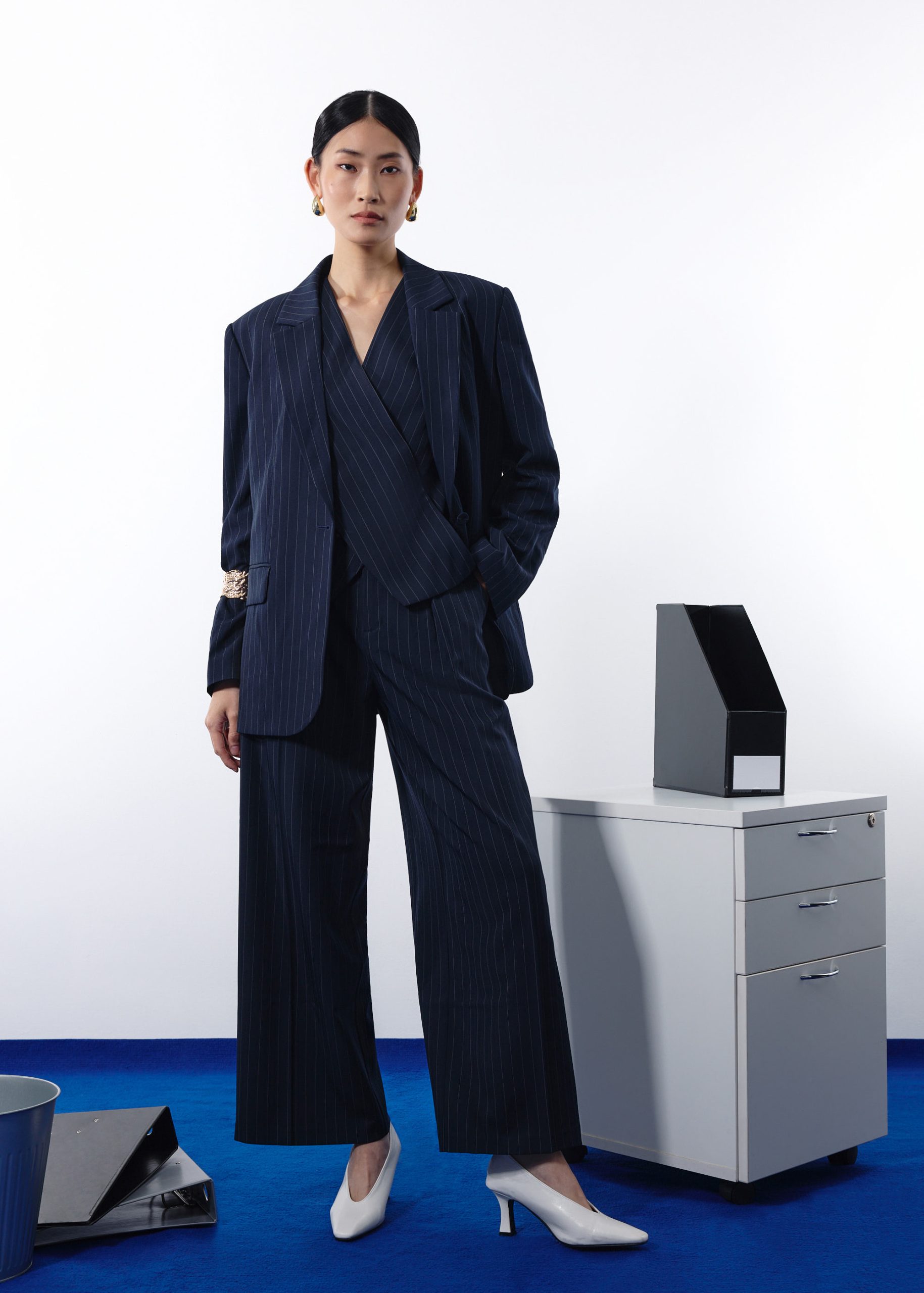 Mae Tailored Pinstripe Cross Over Top - Image 16