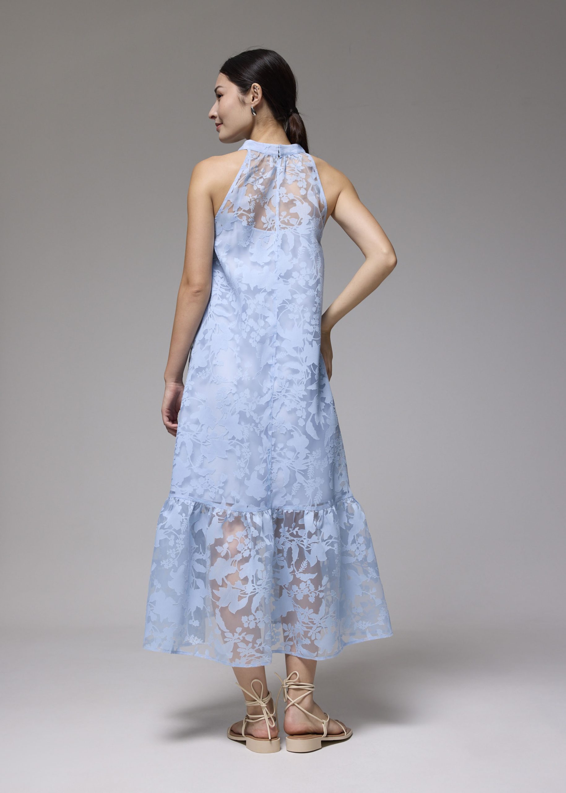 Jacquard Mandarin Collar Trapeze Midaxi Dress - Image 12
