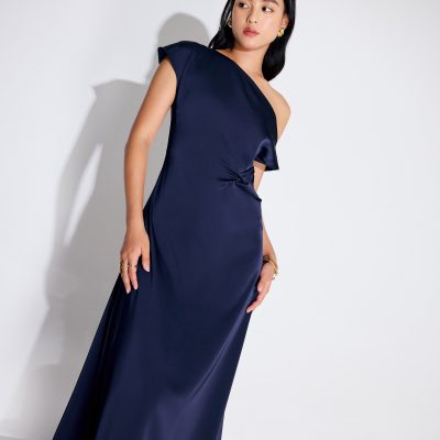 Intan Satin Asymmetric A-line Midaxi Dress