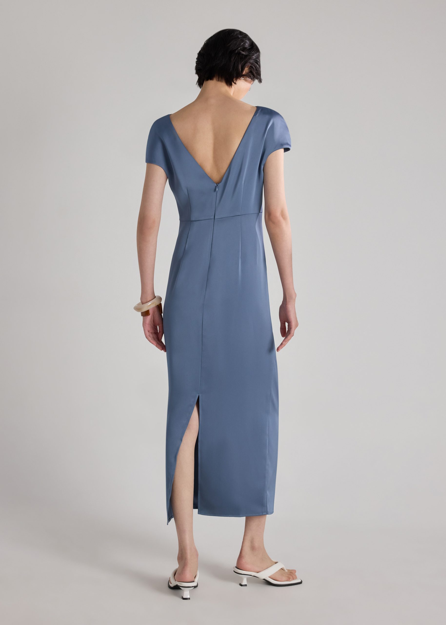 Satin Drape Boat Neck Dress - Image 20