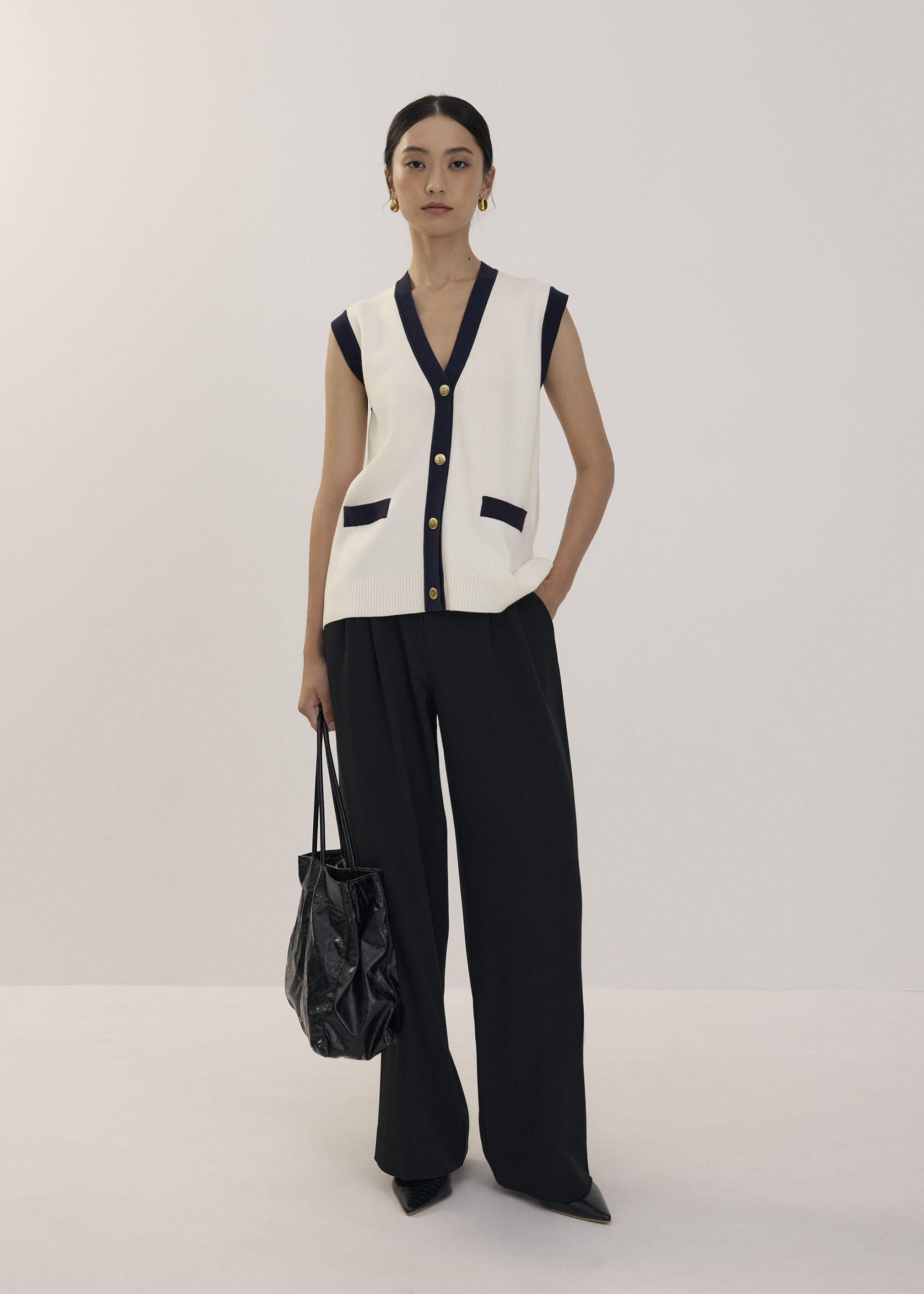 Relaxed Contrast Knit Vest - Image 3