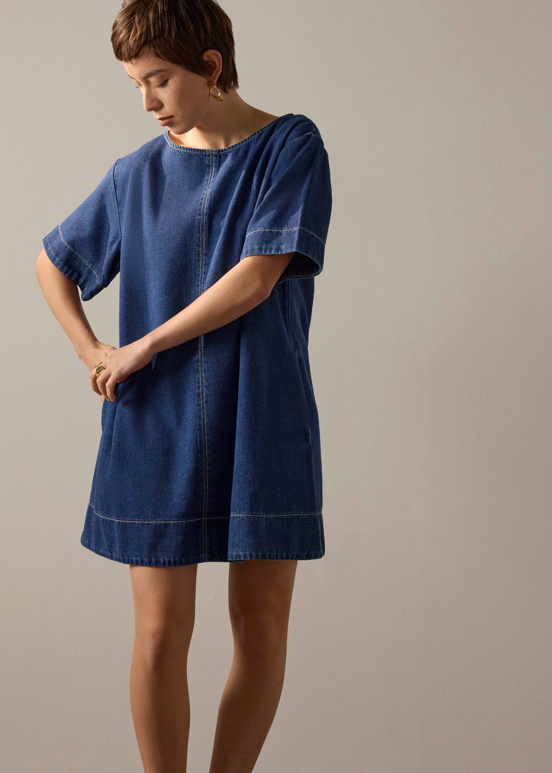 Denim Shift Mini Dress - Image 7