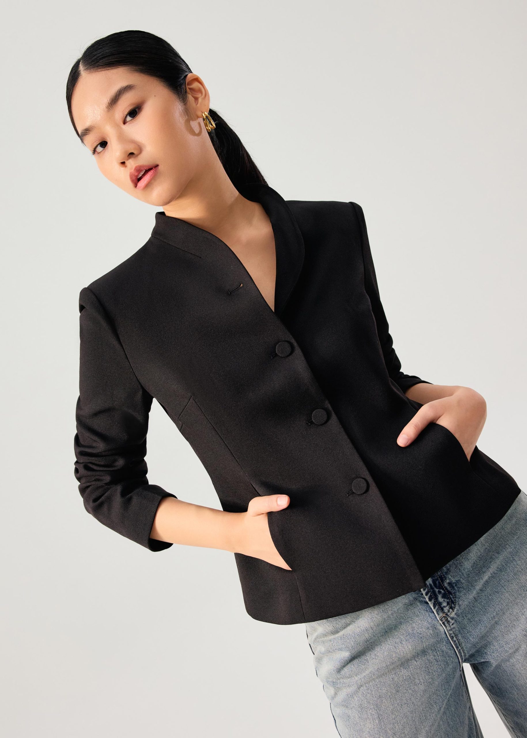 RuchedReady® Yue Mandarin Collar Cinched Jacket - Image 6