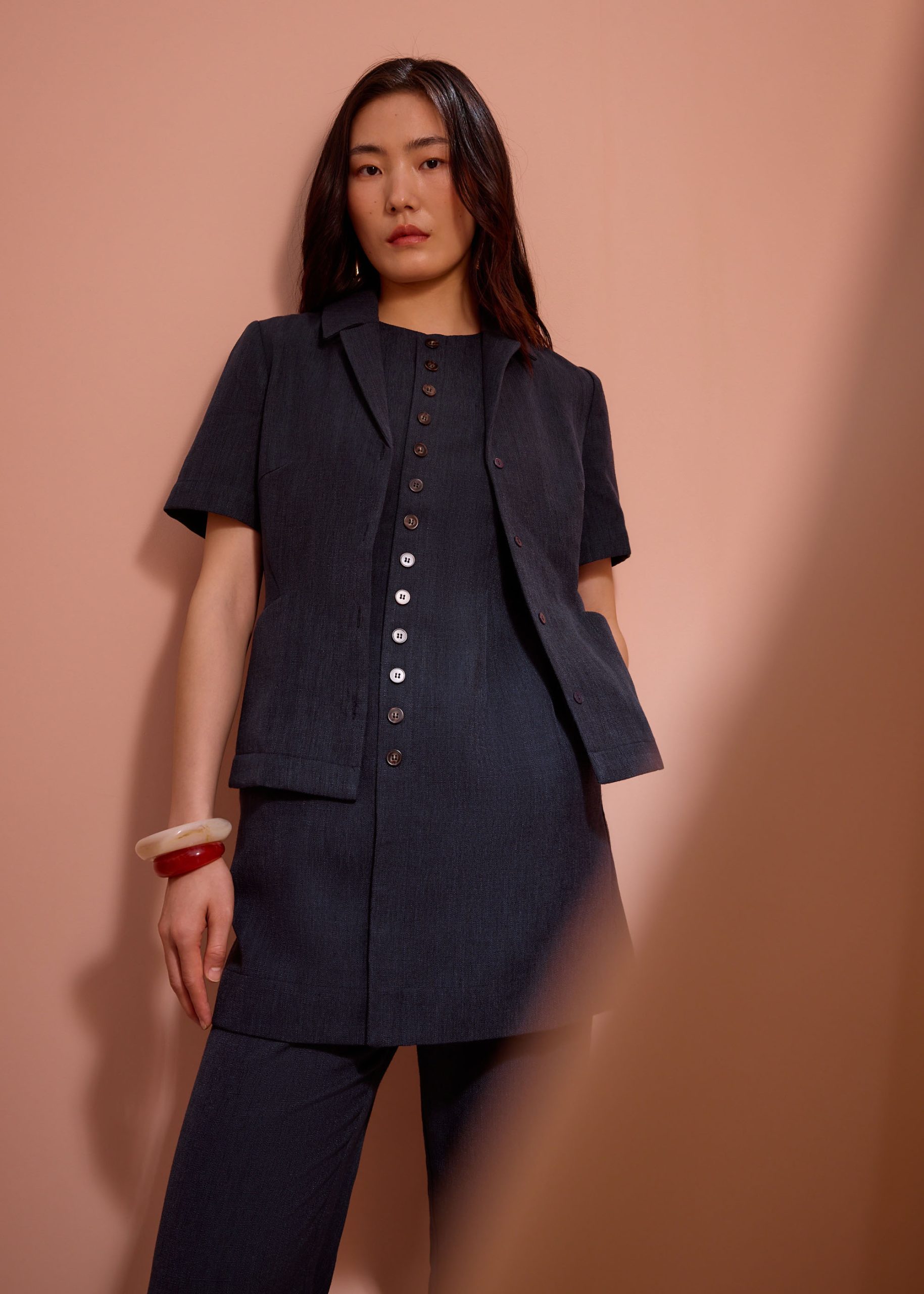 Rani Textured Button Down Shift Mini Dress - Image 18