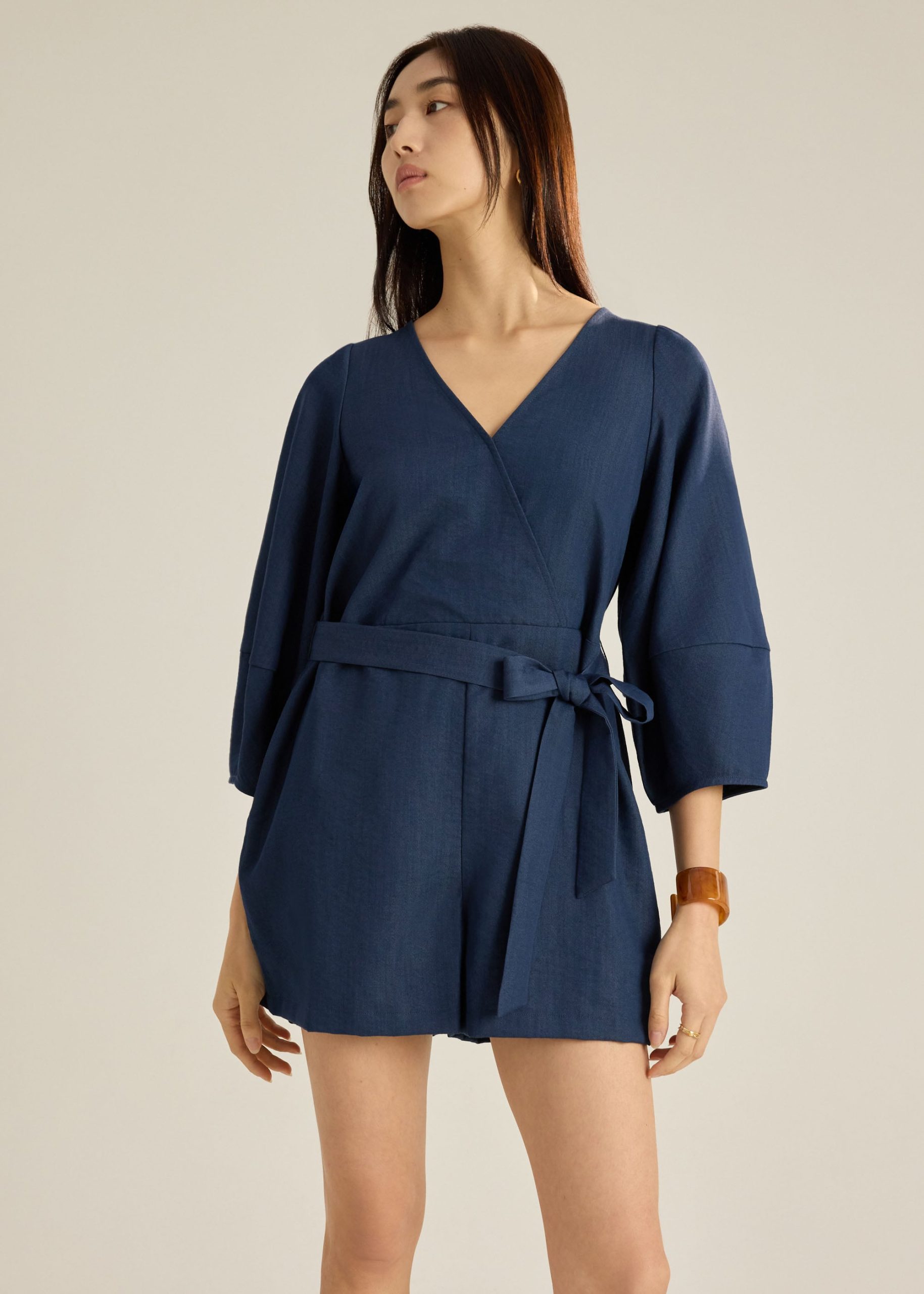 Cocoon Sleeve A-Line Romper With Sash