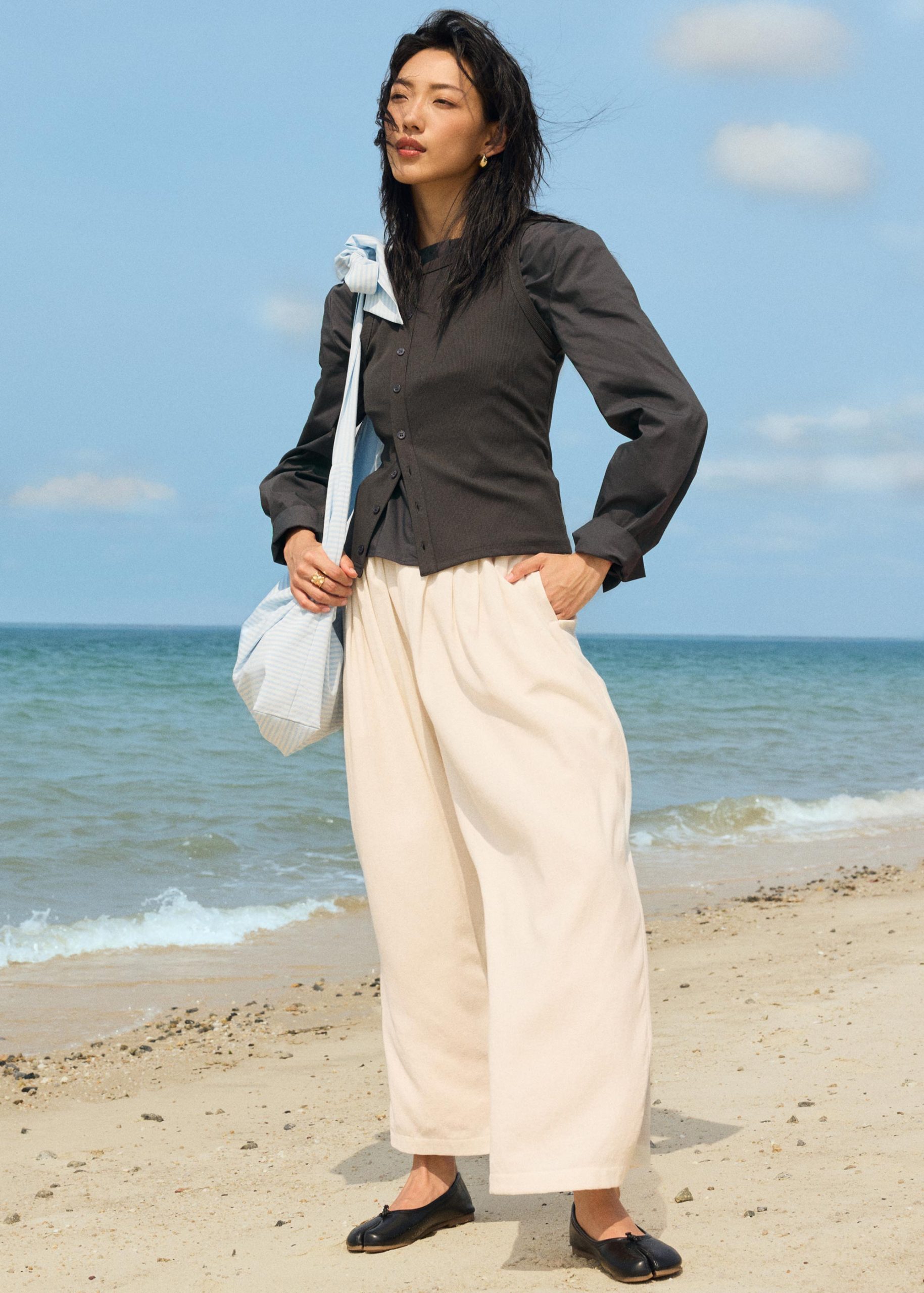 Jersey Button Down Fitted Top - Image 19