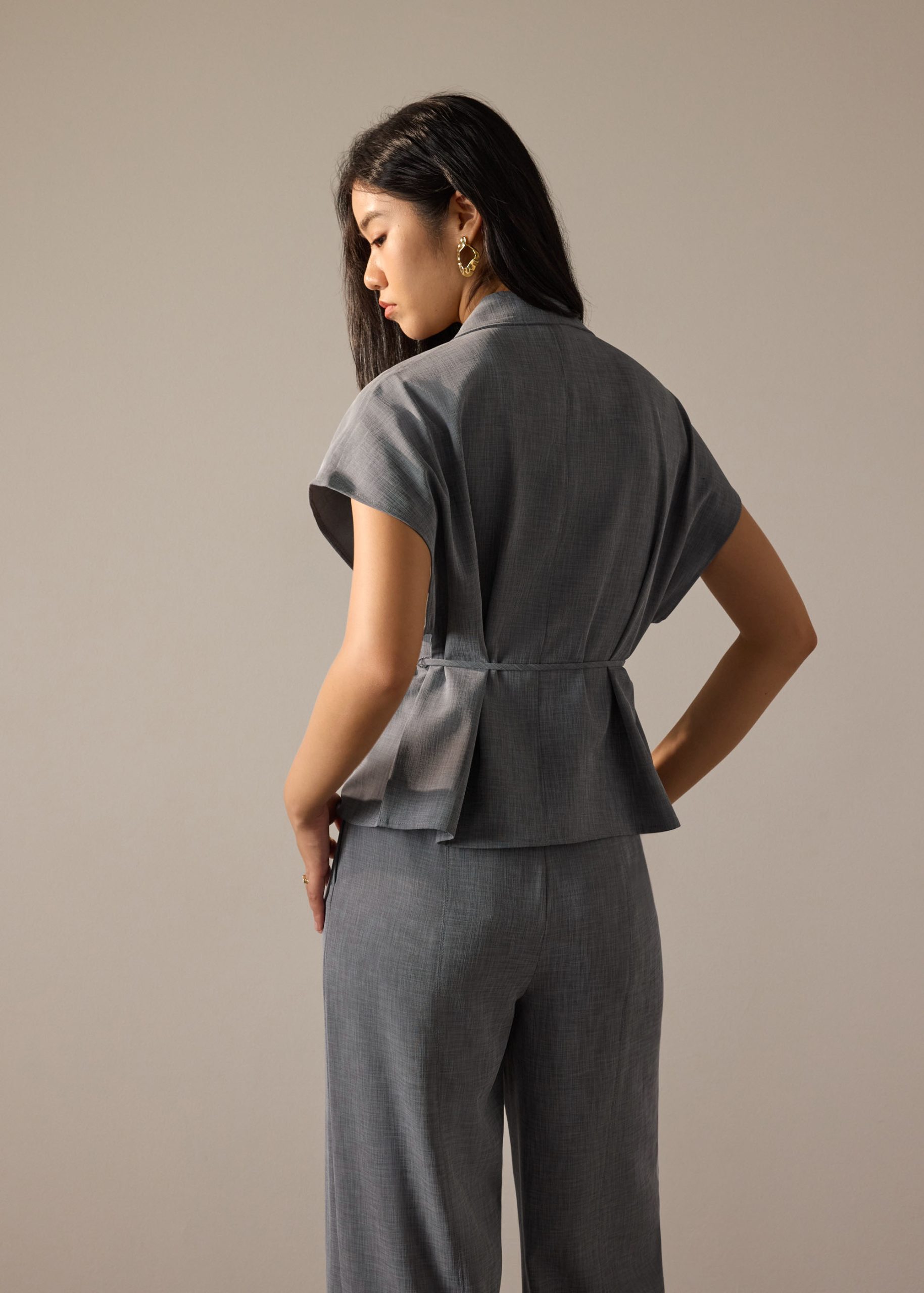 Vina Detachable Sash Melange Front Wrap Top - Image 14