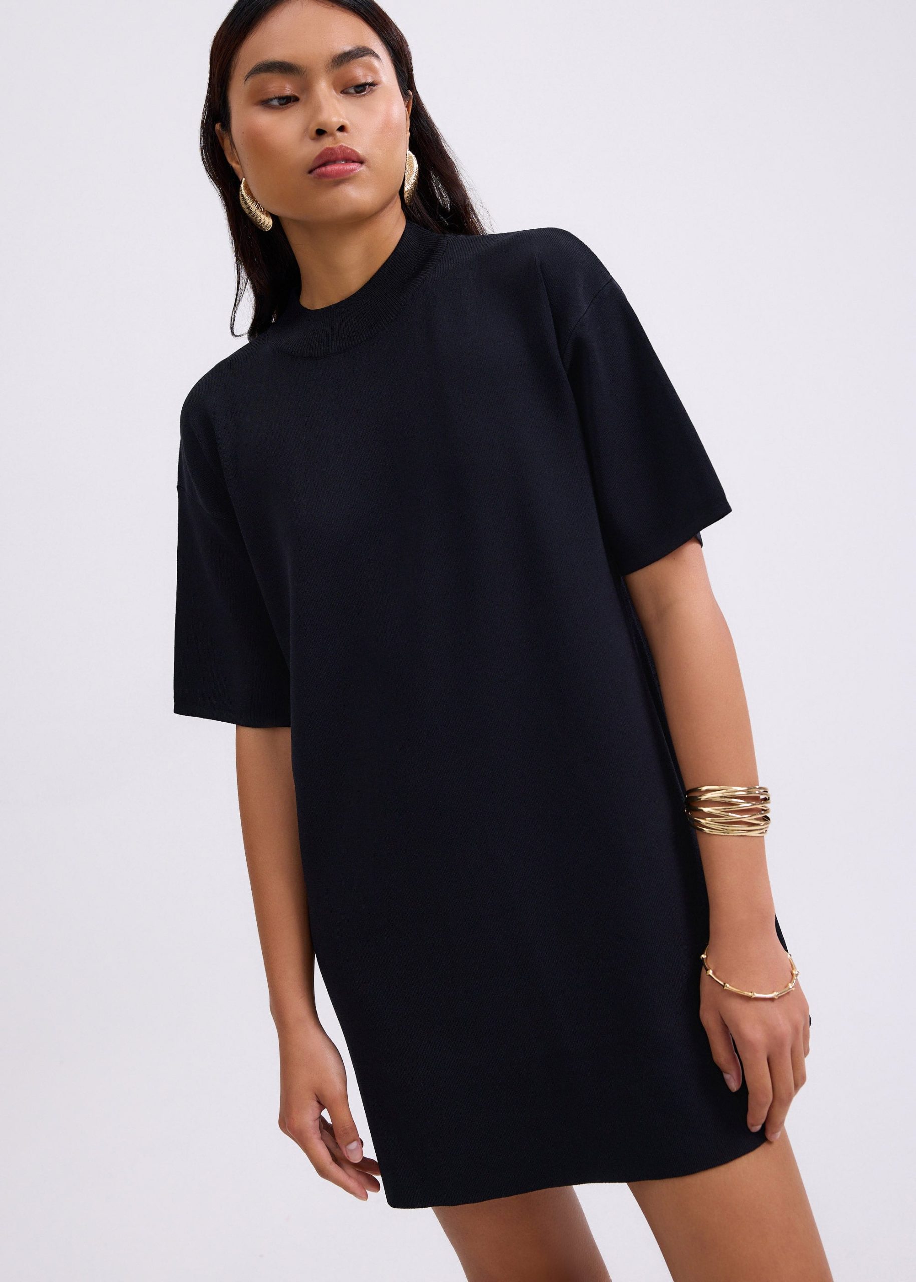 Knit Round Neck Shift Mini Dress - Image 3