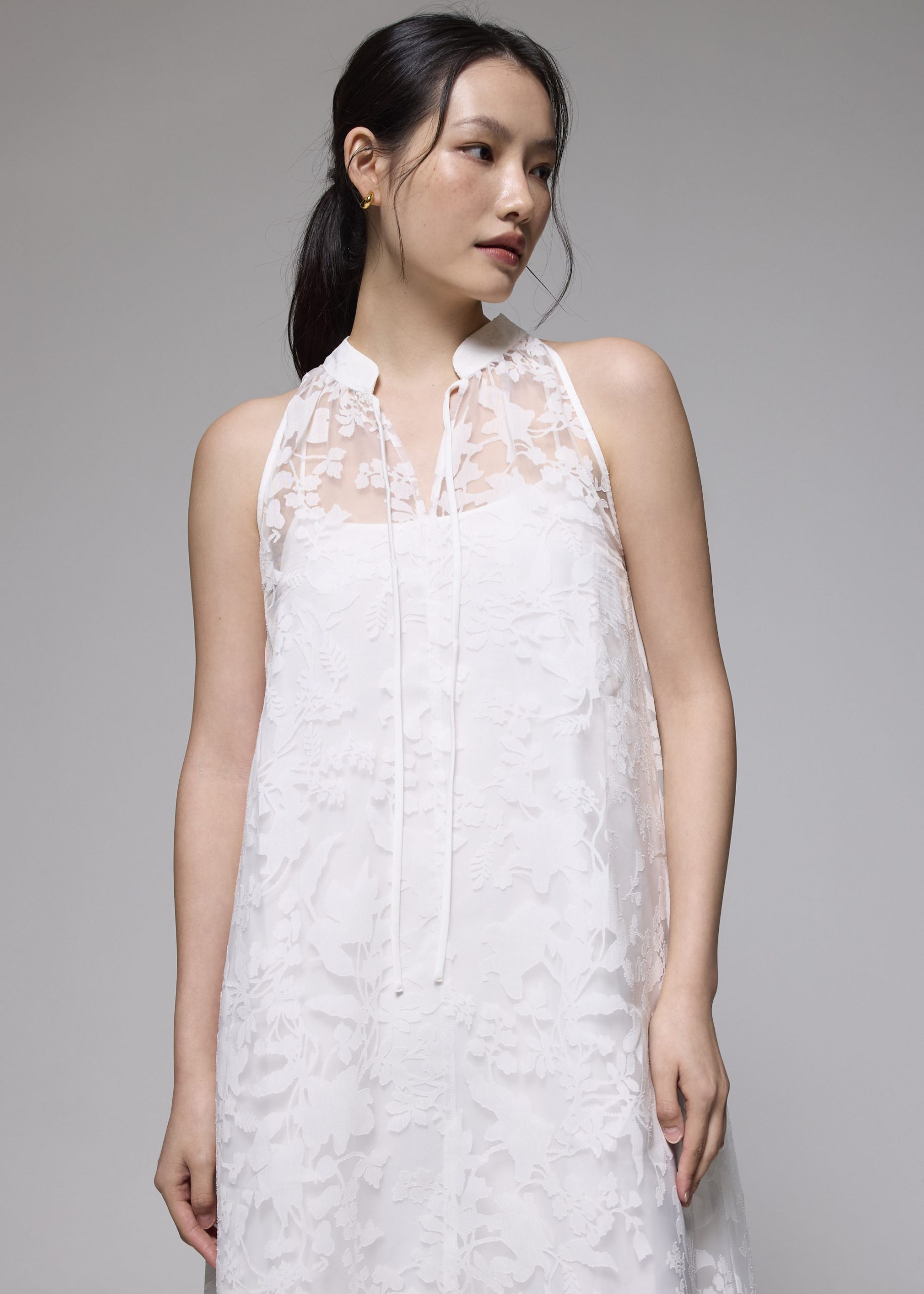 Jacquard Mandarin Collar Trapeze Midaxi Dress - Image 6