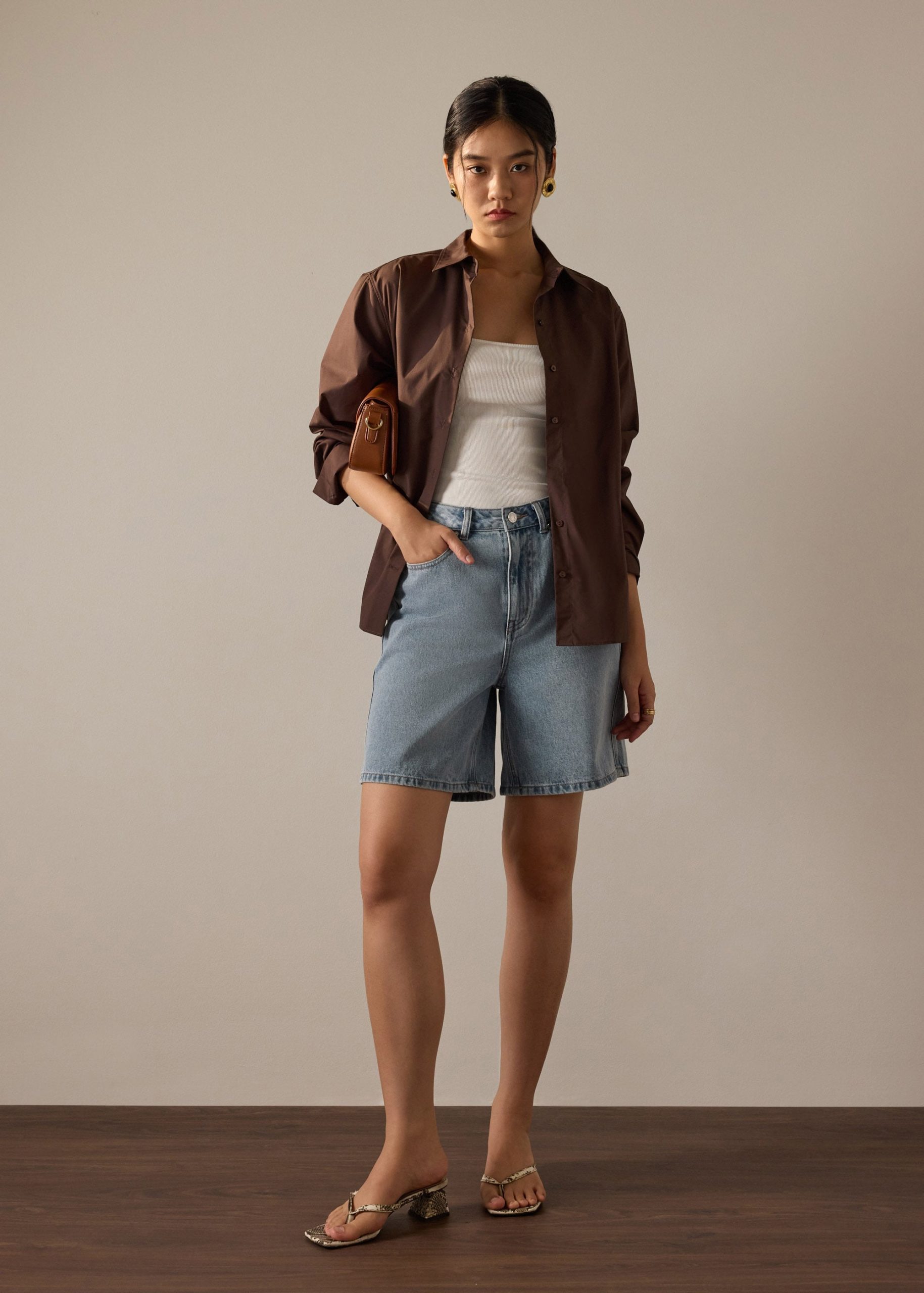 Megan Denim Mid Waist Bermuda Shorts