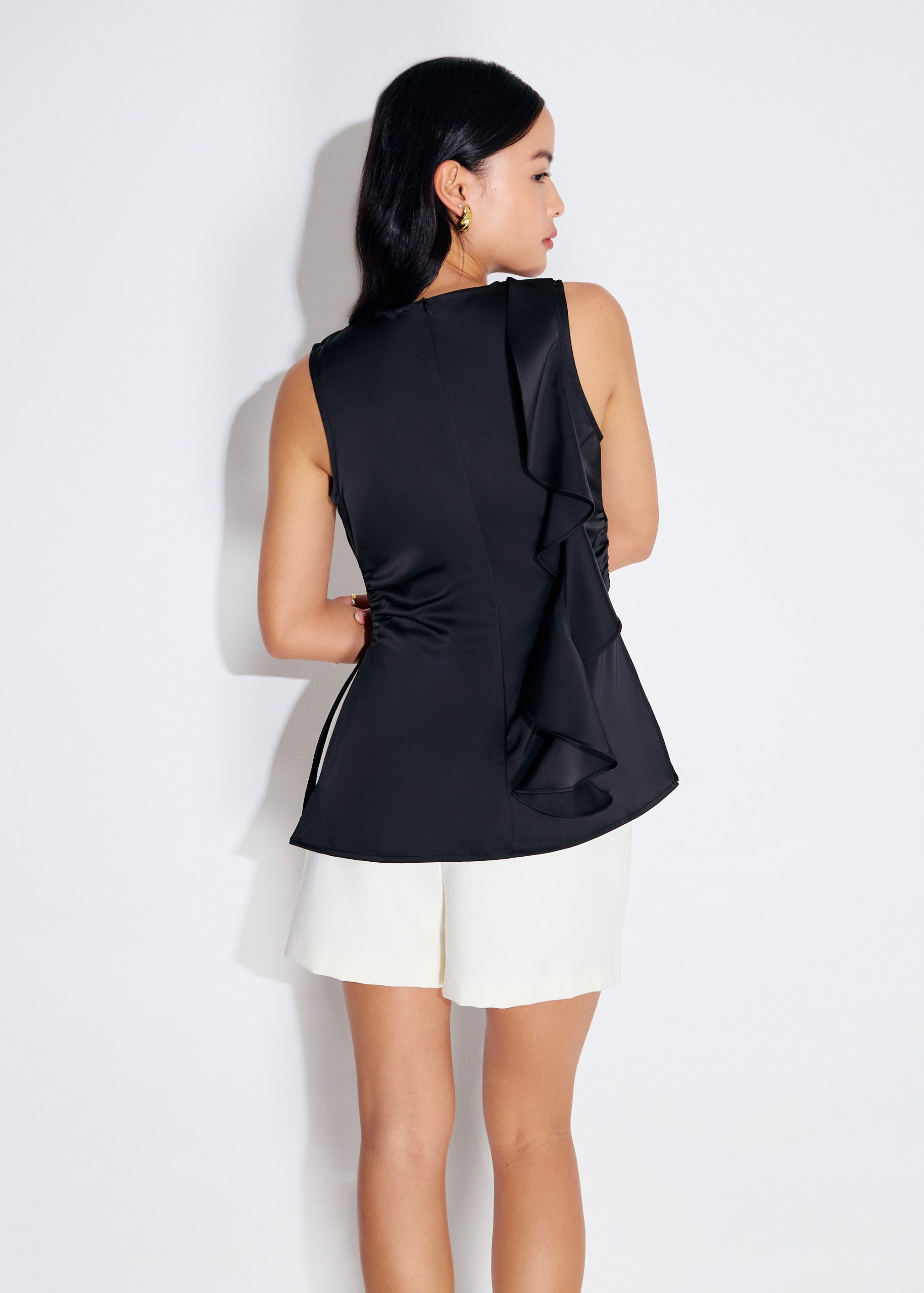 Tanya Ruffle Sash Satin Tunic Top - Image 5