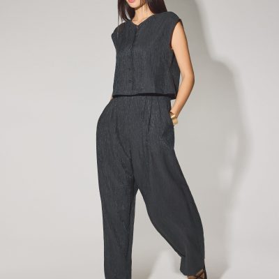 Relaxed Textured Lyocell Button Down Top