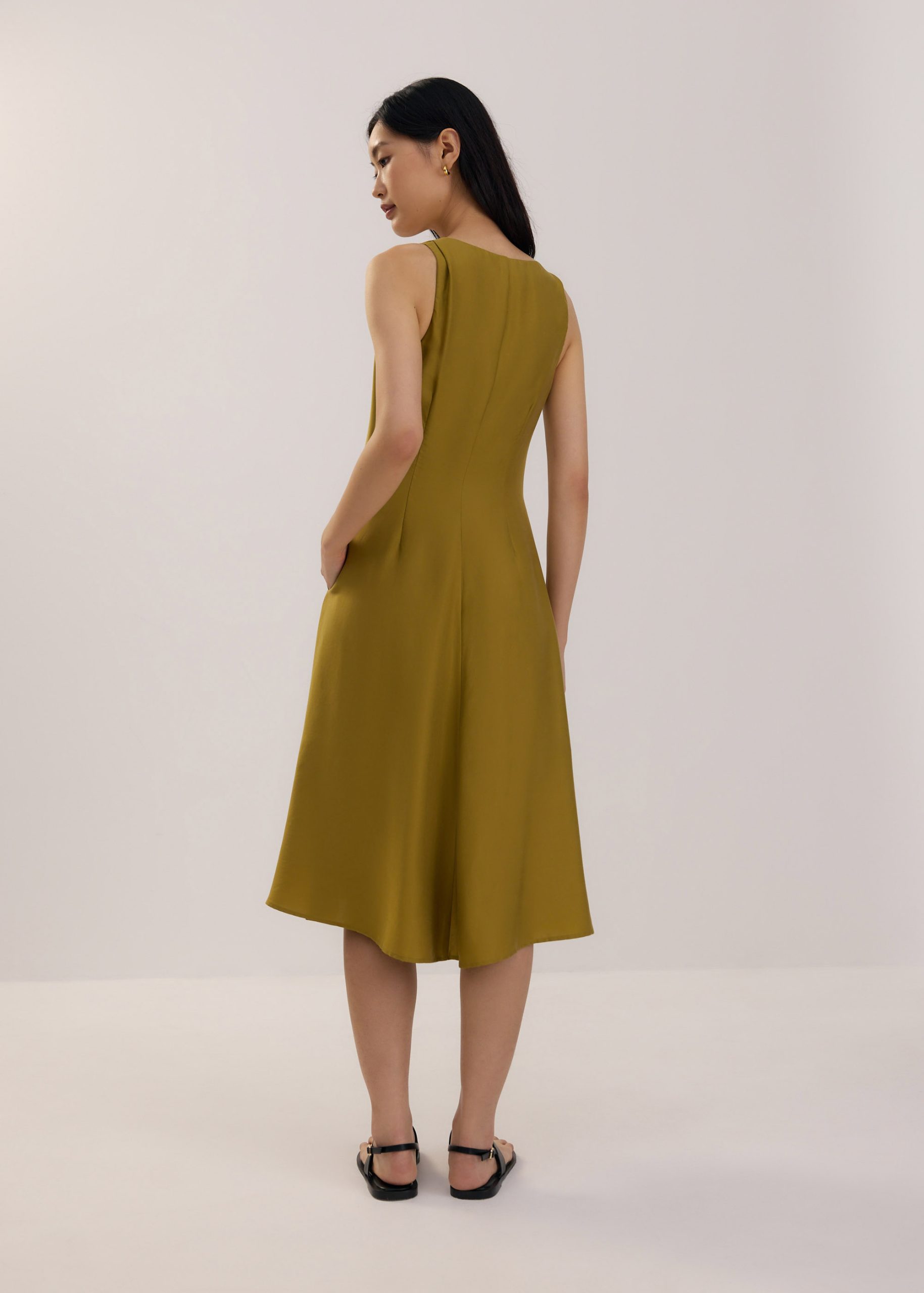 Tencel V-neck Fit & Flare Midi Dress - Image 5